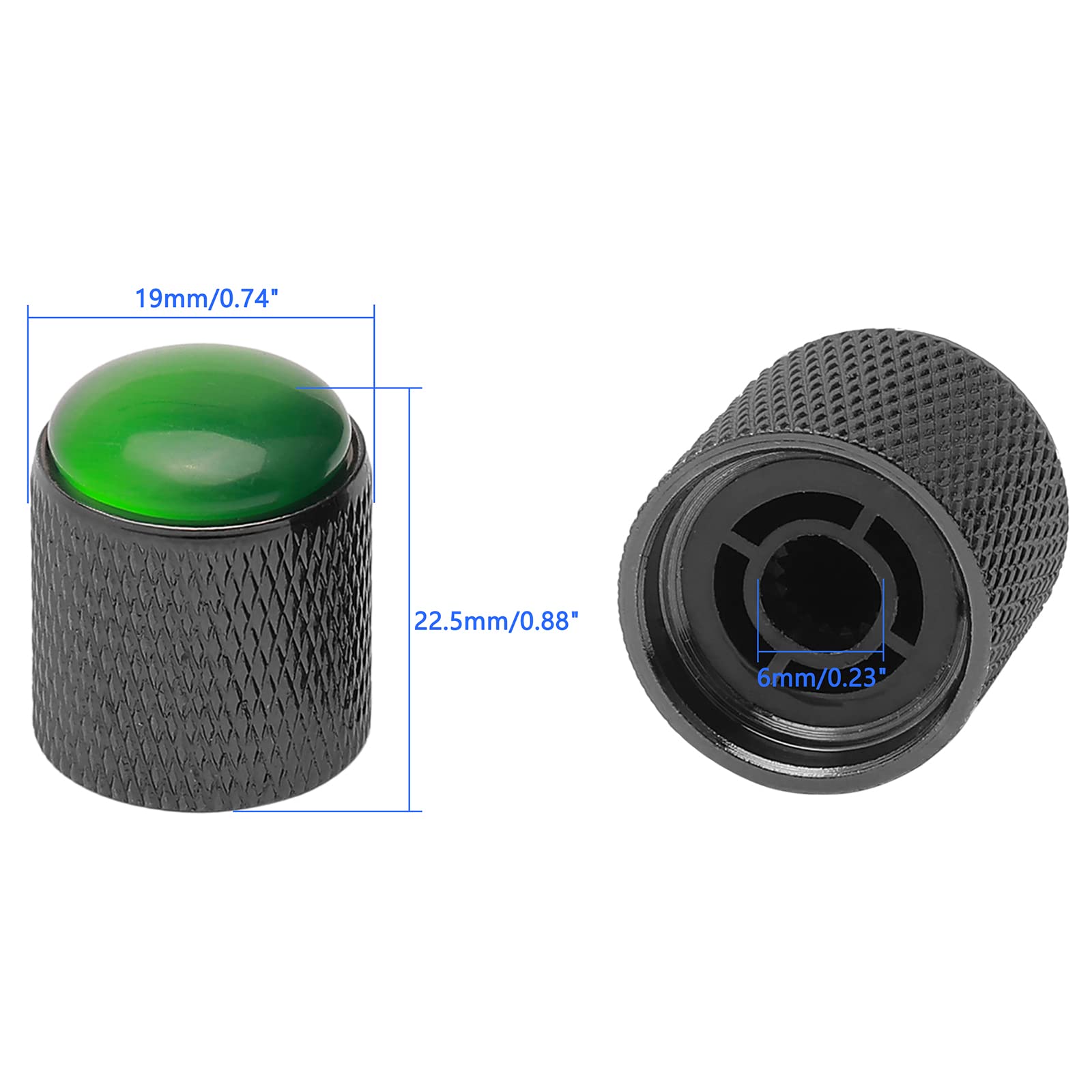 Unxuey 3PCS Black Guitar Control Knobs Volume Tone Control Knobs with Green Dome for 6mm Shaft Pots
