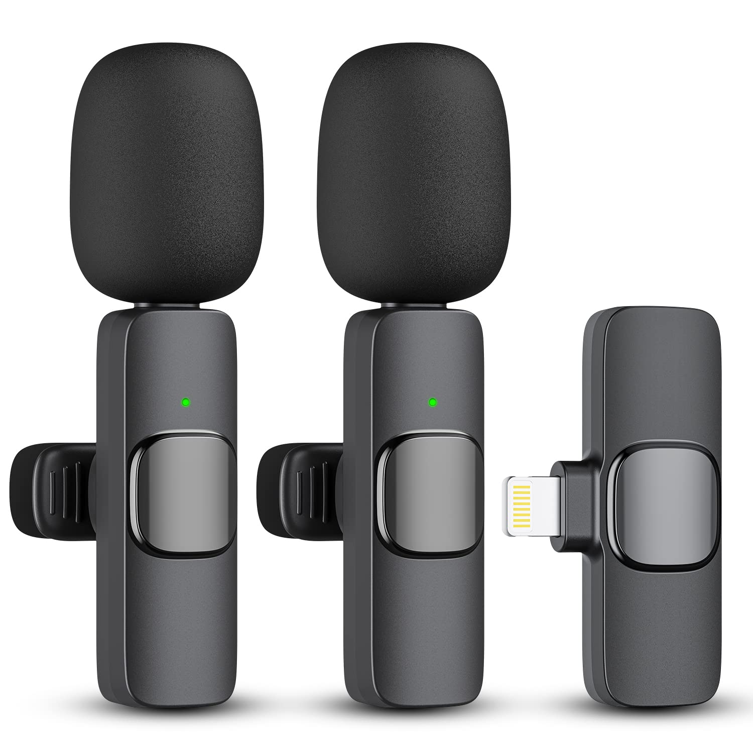 Kdewere 2 Pack Wireless Lavalier Microphone for iPhone iPad, Lapel Mics Plug-Play 2.4G Ultra-Low Delay Built-in Noise Reduction 