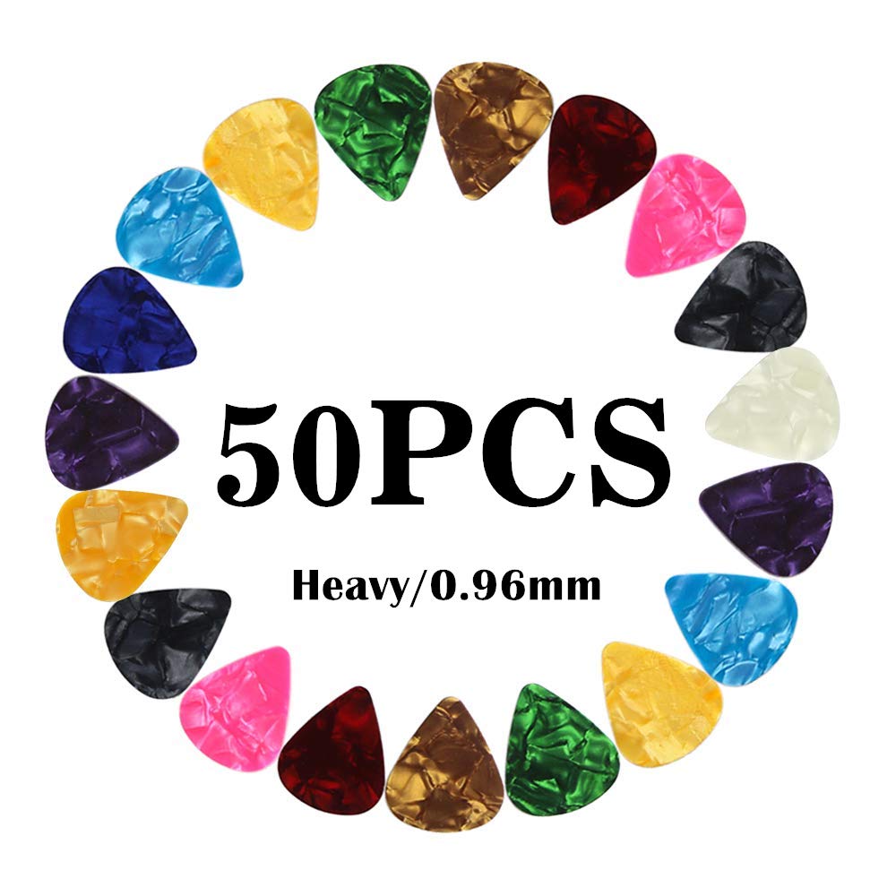 Guitar Picks Heavy Thick Gauge Assorted Pearl Variety Sampler Pack Celluloid - 50 Pcs Mixed Colorful - Plectrums For Gift Acoust