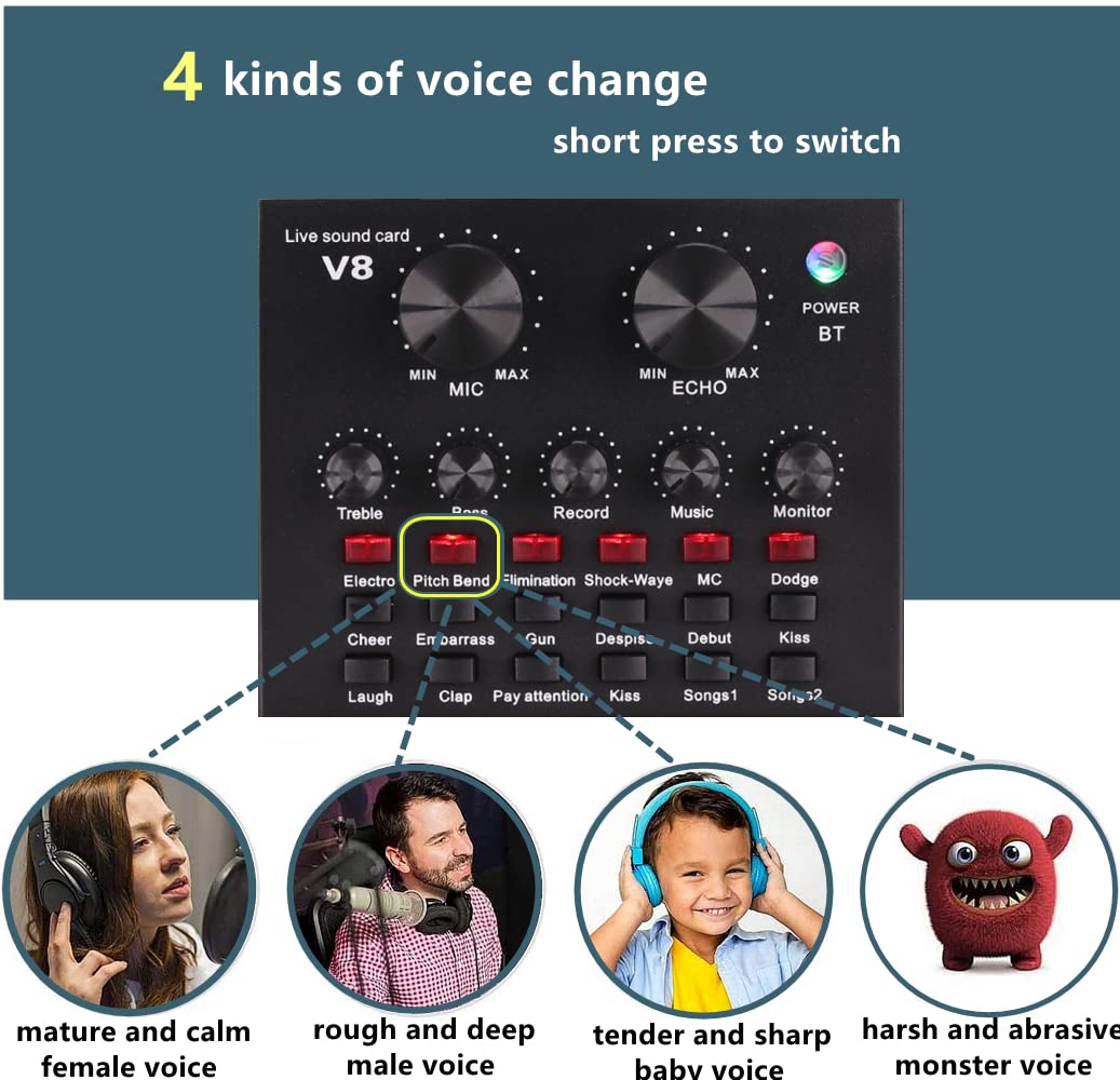 Podcast Equipment Bundle, BM-800 Condenser with Voice Changer, Recording Studio Package - Podcast Microphone Bundle for Laptop,