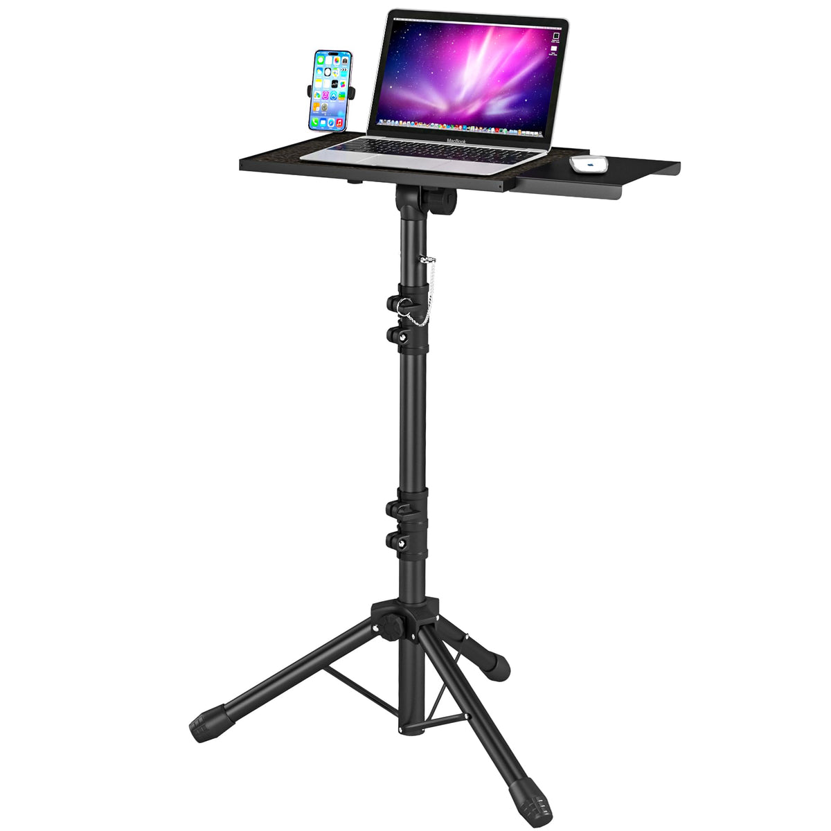 Decosis Projector Stand Tripod With Removable Mouse Tray, Adjustable Laptop Tripod Stand From 23.5''-46.5'' With Gooseneck Phone