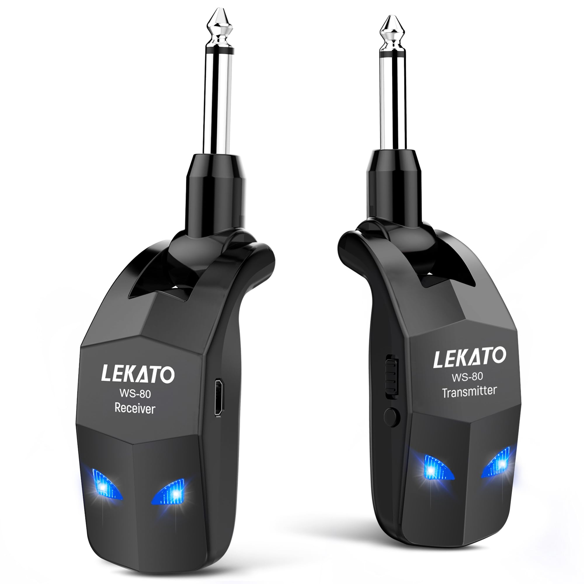 LEKATO 2.4GHz Wireless Guitar System Audio Wireless Transmitter and Receiver Rechargeable Guitar Wireless System with 4 Channels