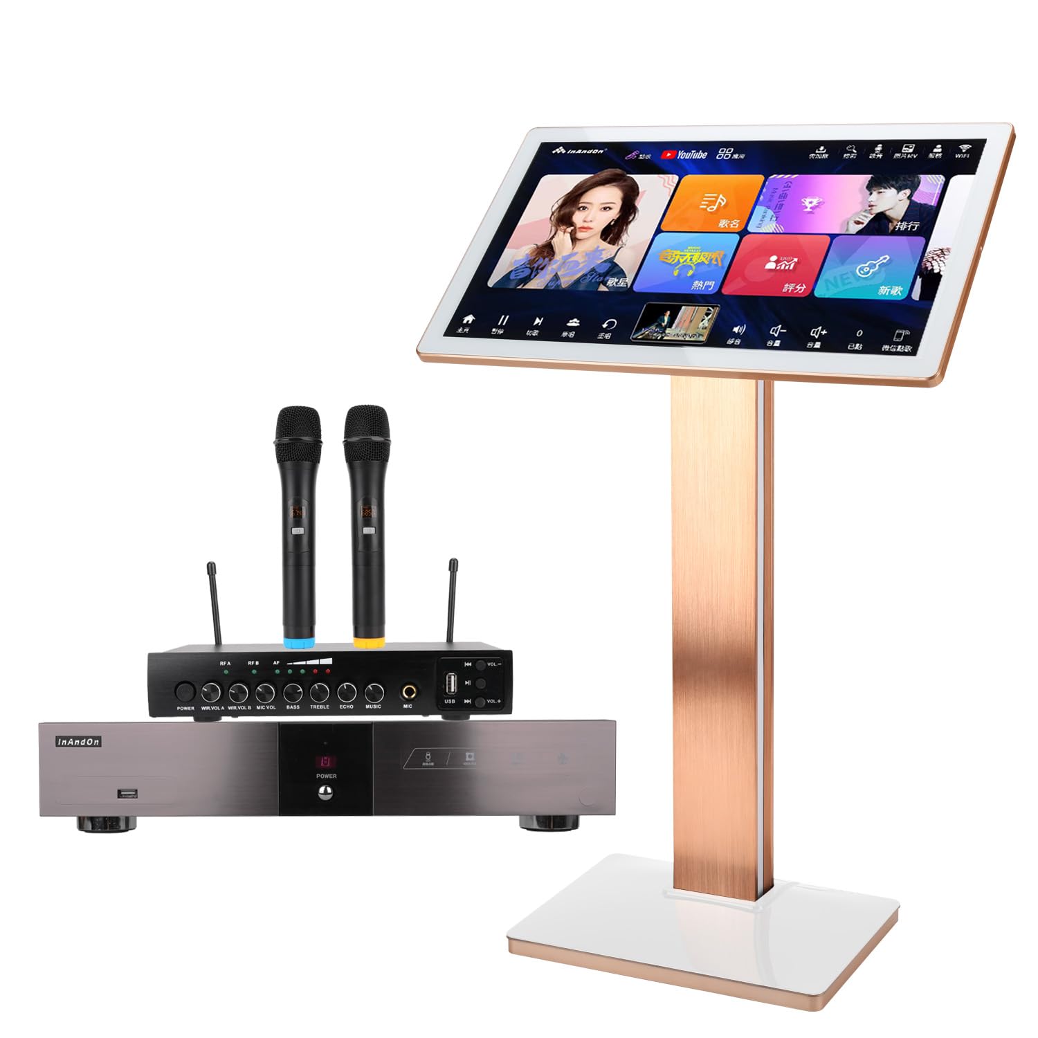 2025 Pihaosen New Chinese Karaoke Machine KV-V5 MAX Karaoke Player, with Reverb Wireless Microphone, 22-inch capacitive Touch Sc