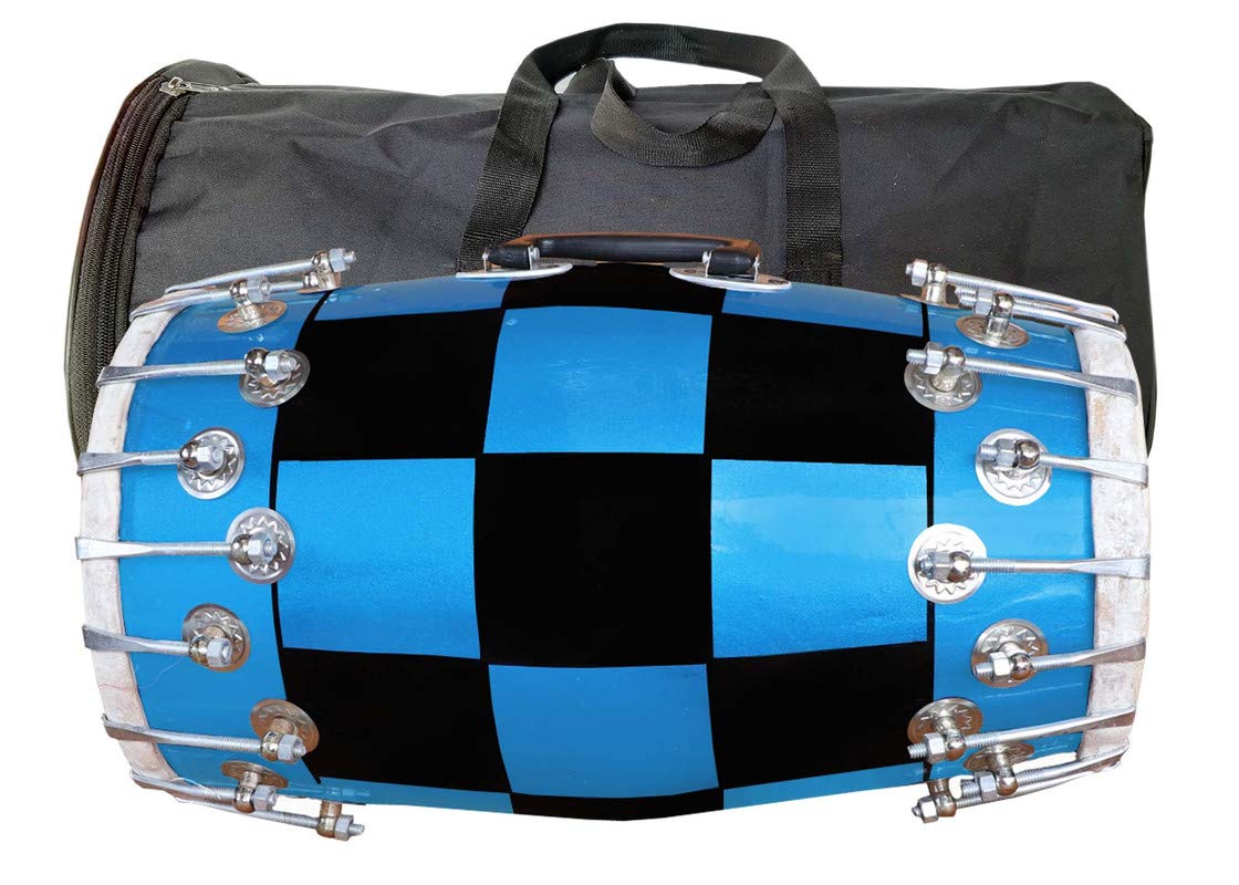 Gt Manufacturers Wooden Musical Dholak Instrument Drum Nuts & Bolt With Bag (Blue Black)