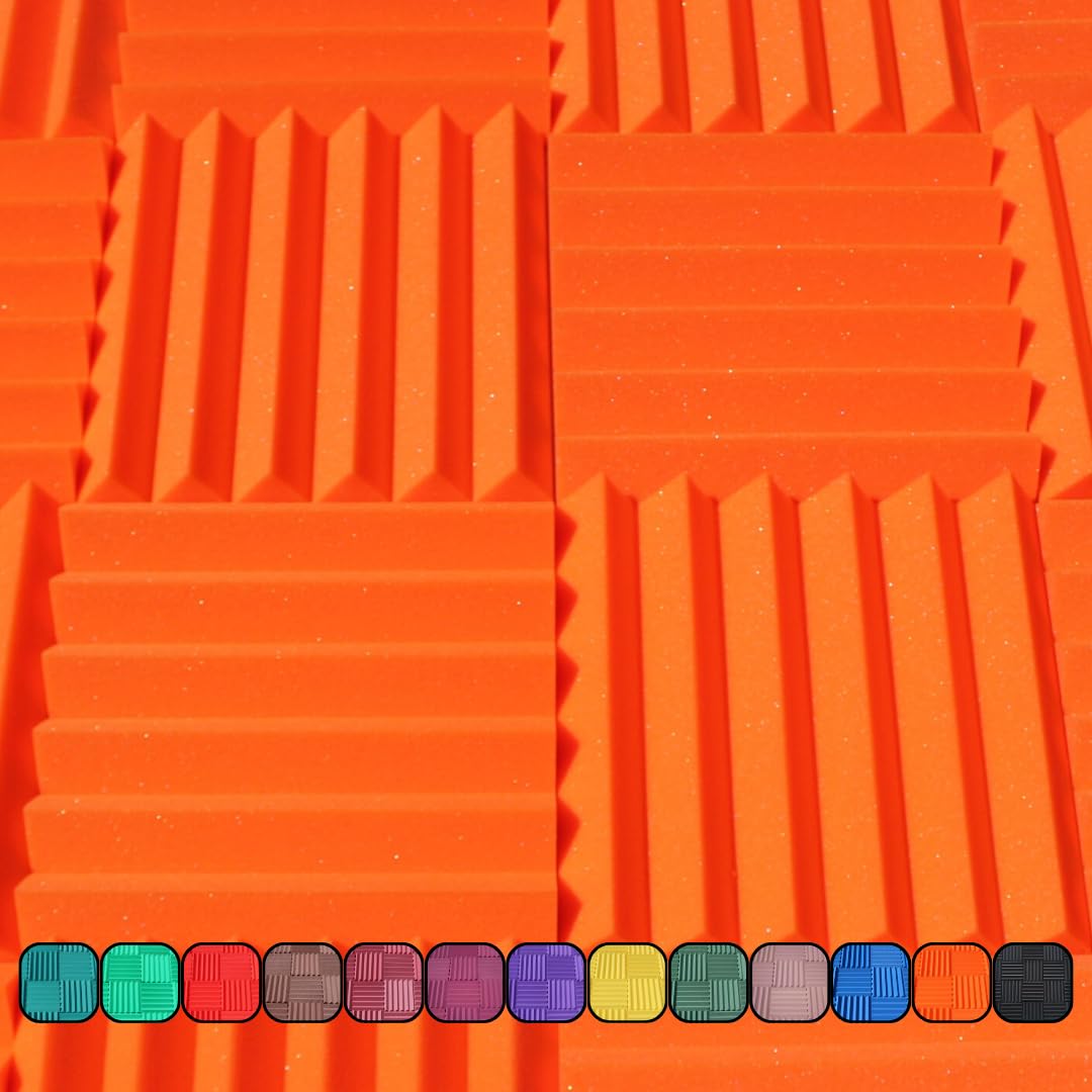 Soundproofing Acoustic Studio Foam - Orange Color - Wedge Style Panels 12   X12   X2    Tiles - 4 Pack