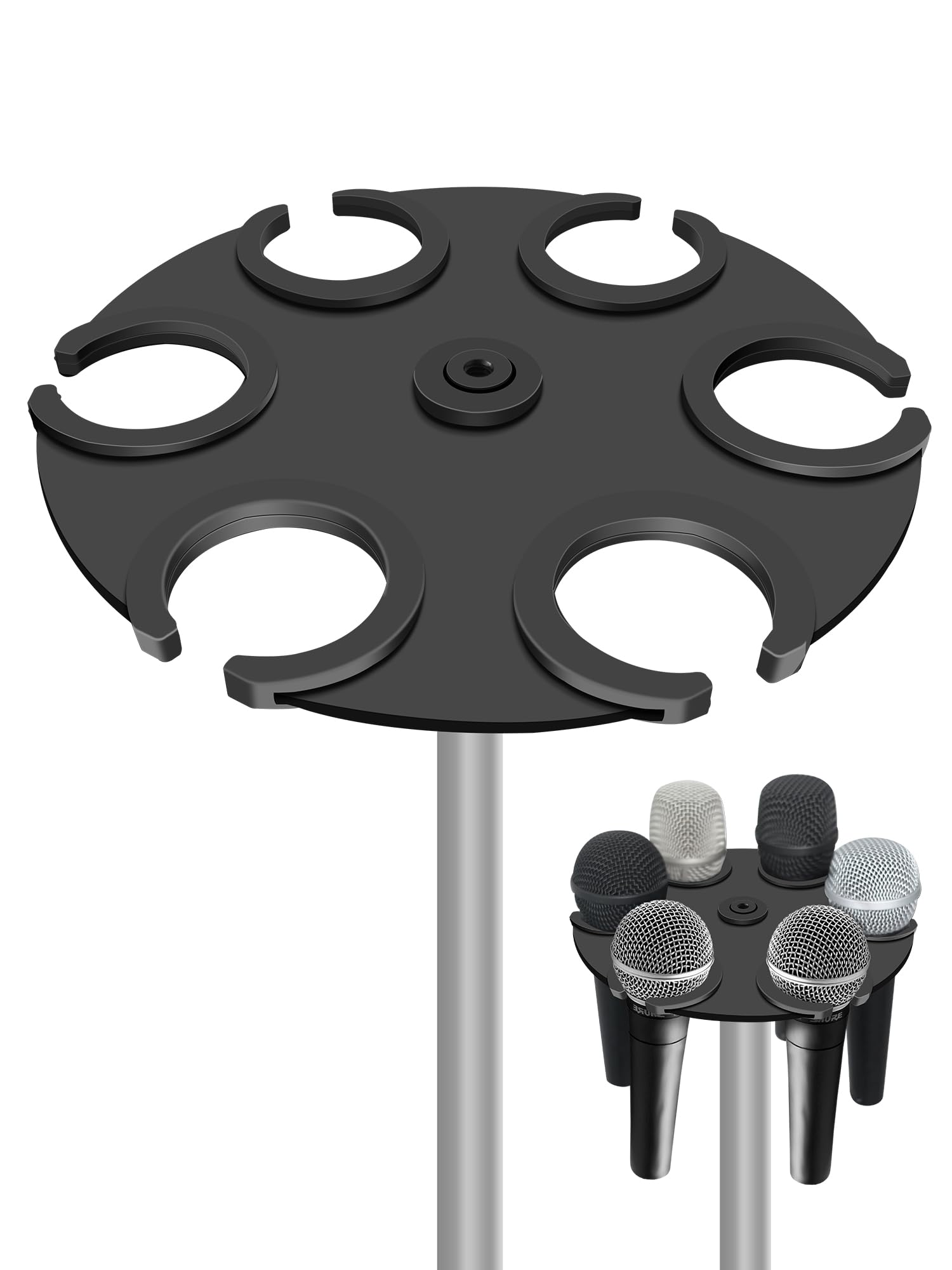 Multi Microphone Holder Up To 6 Mic (Aluminum/Rubber Padding) For Handheld Dynamic, Wired And Wireless Mics, Multiple Mic Organi