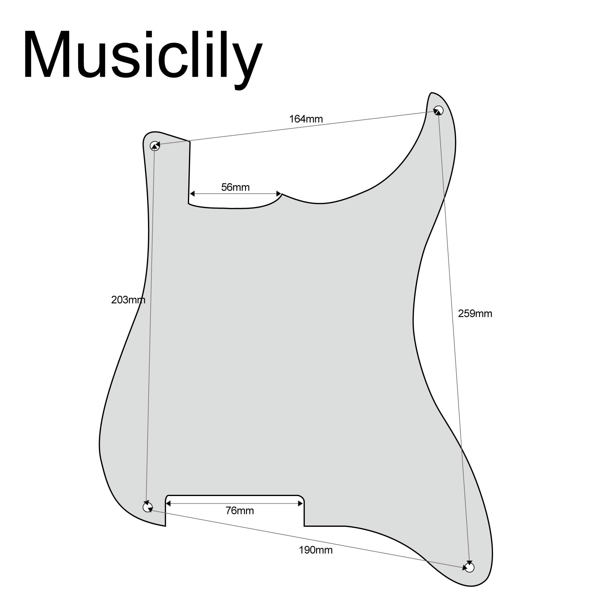 Musiclily 4 Holes Blank Custom Outline Pickguard Plate for Fender Stratocaster Strat ST Style Guitar, 1Ply Matte Black