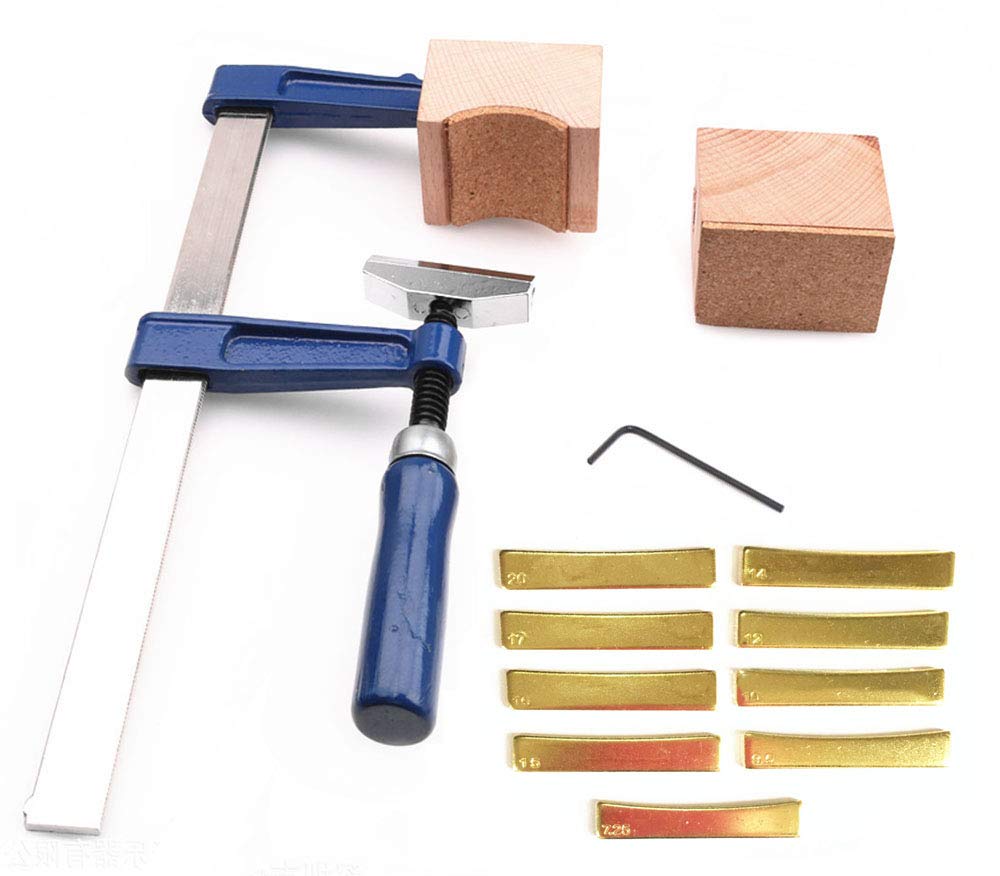 Jiayouy Guitar Bass Fingerboard Fret Press Insert Tool + 9Pcs Radian Fret Press Caul Inserts With 2Pcs Wooden Soundhole Cauls, H