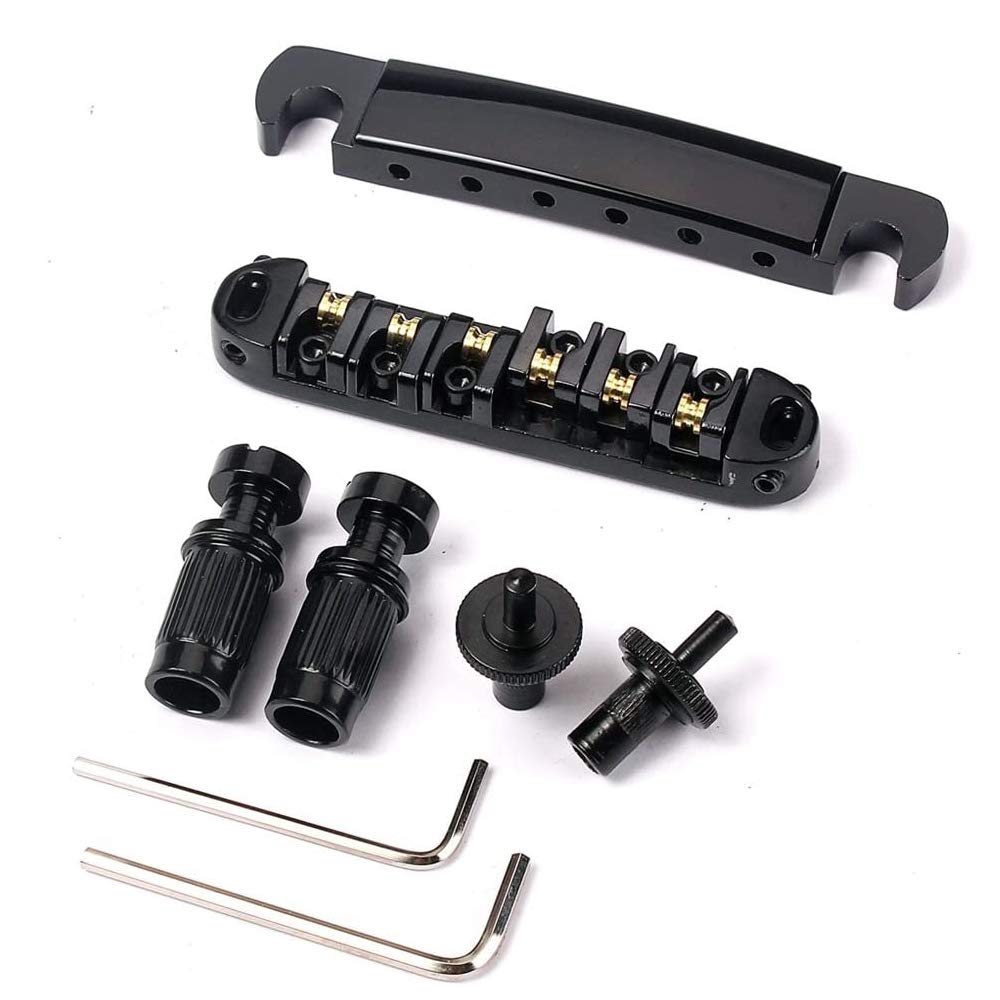 Abr-1 Style Tune-o-matic Bridge Tailpiece Roller Saddle Bridge for Gibson Les Paul Gear Replacement (black)