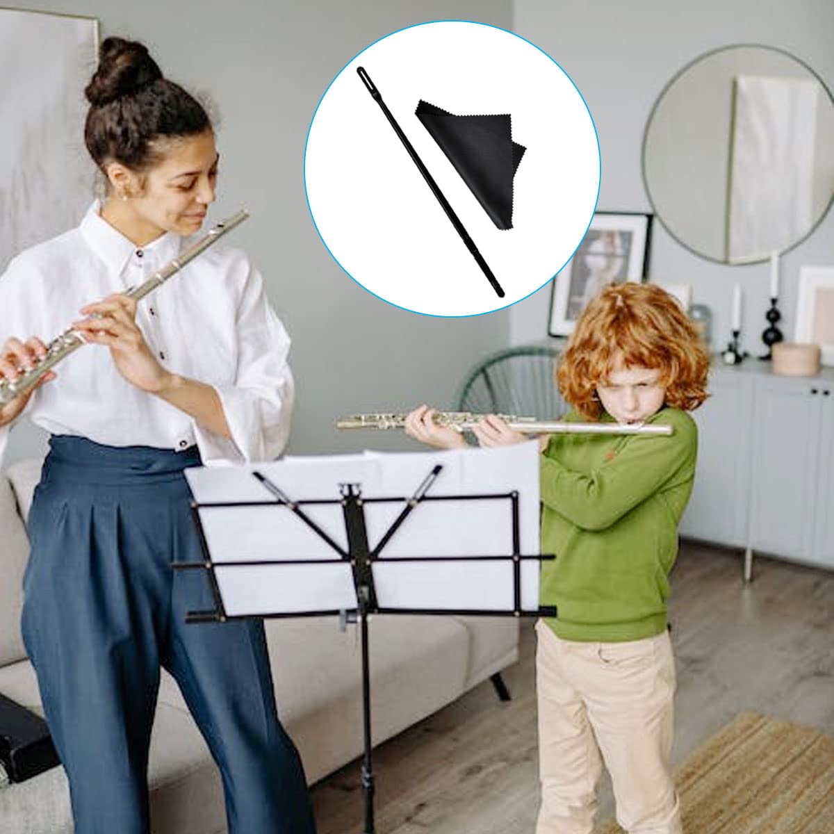 2 Sets Flute Cleaning Rod and Cloth, Flute Cleaning Kit, Flute Cleaning Rod and Flute Cleaning Cloth, Cleaning Swabs Flute Clean