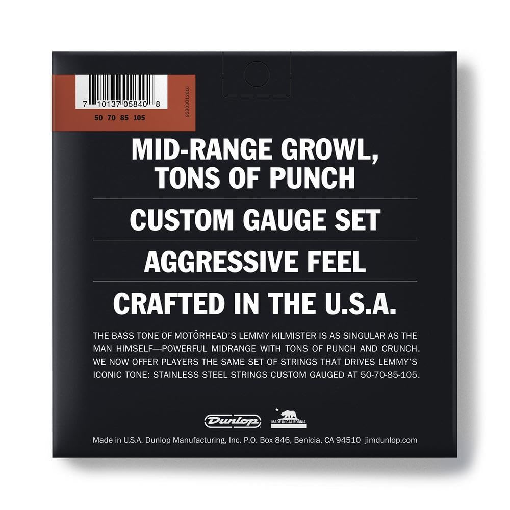 Dunlop Lemmy Kilmister Icon Series LKS50105 Stainless Steel Signature Bass Strings 50-105 Gauge, 4-String Set