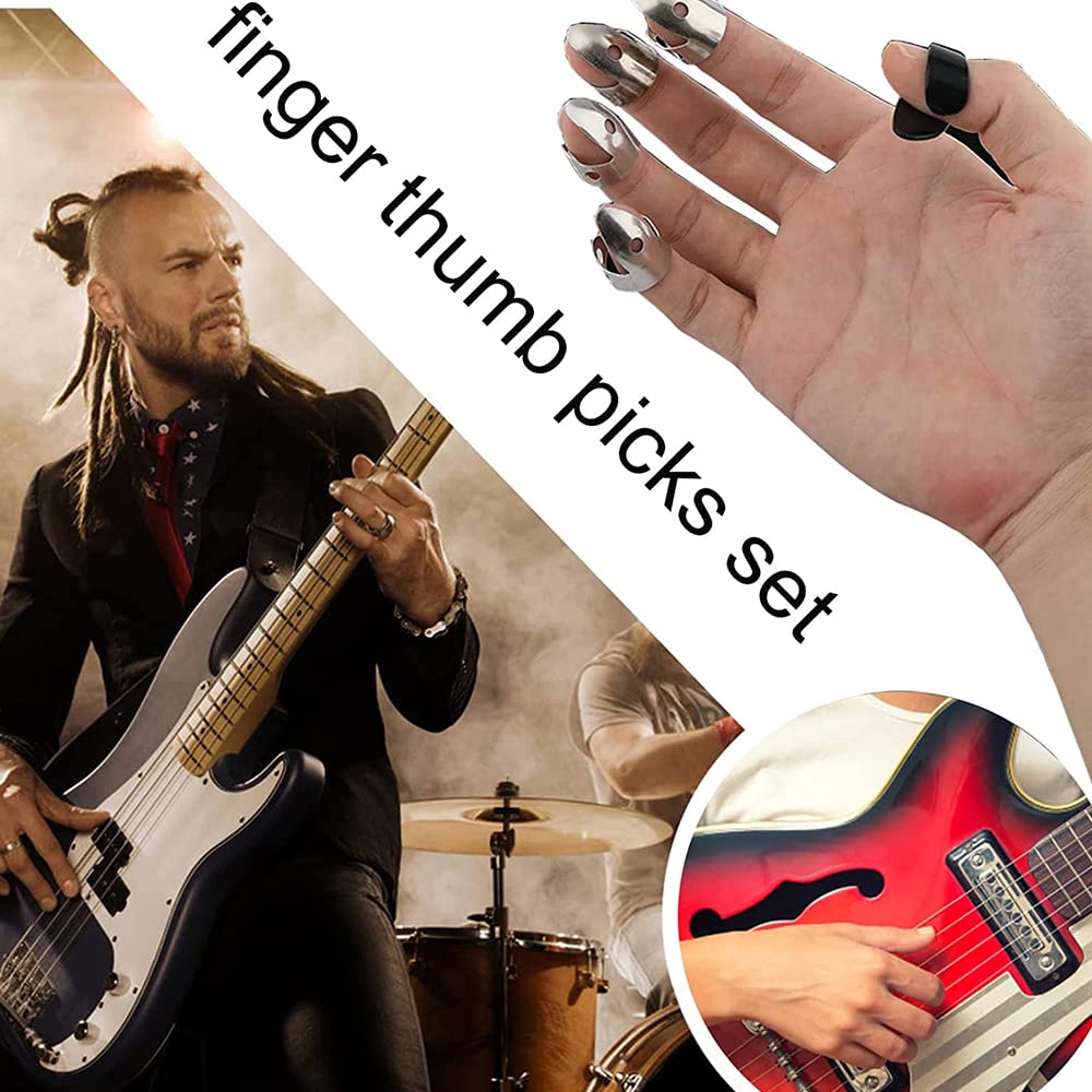 6 Piece Adjustable Finger Thumb Picks Set Banjo Finger Picks Set Guitar and Bass Accessories for Musical Instruments