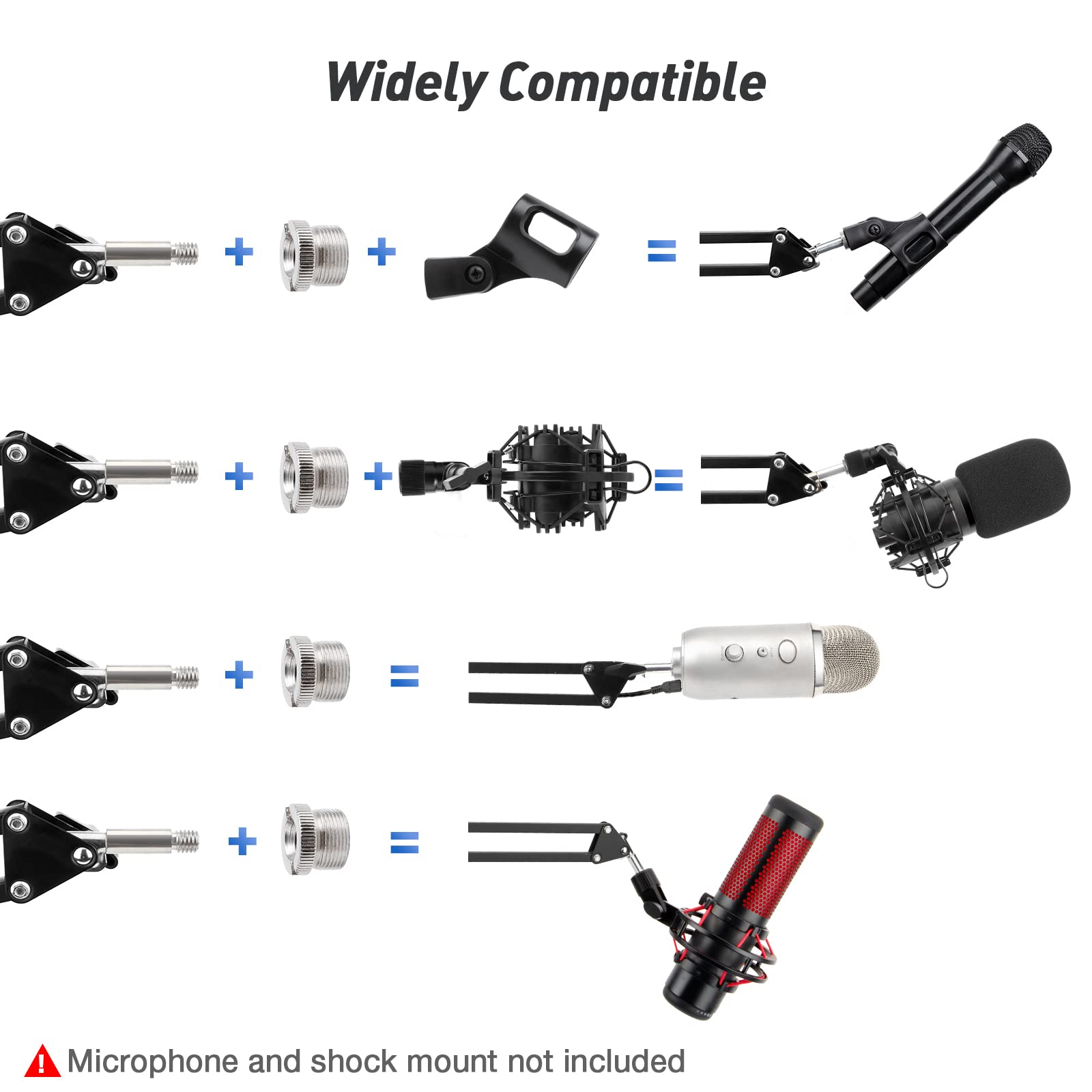 SUNMON Microphone Wall Mount and Metal Table Mounting Clamp, Universal Microphone Boom Arm Stand Compatible with HyperX QuadCast