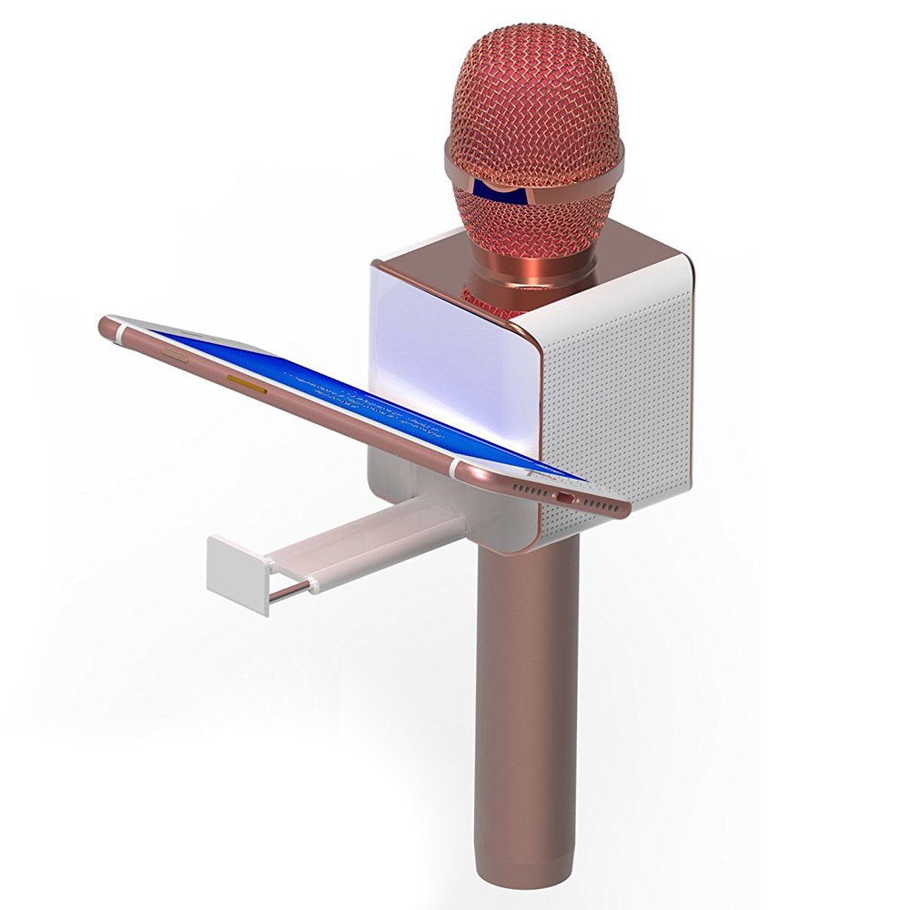 Tzumi PopSolo Professional Bluetooth Karaoke Microphone and Voice Mixer with Smartphone Holder - Great for Kids and Parties - Ro