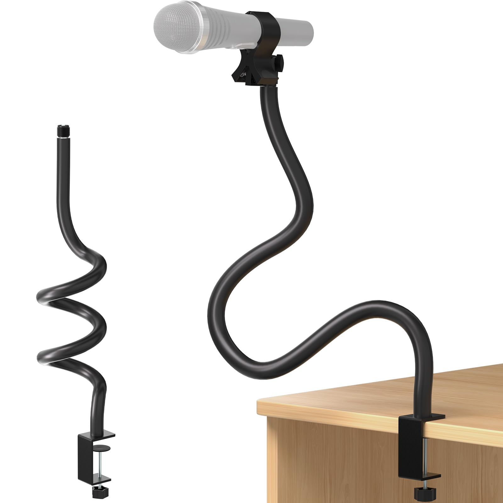 Microphone Stand,50 cm Long Flexible Gooseneck Arm Desktop Clamp Mount,Universal Heavy Duty Mic Clip Holder 3/8 to 5/8 Adapter,C