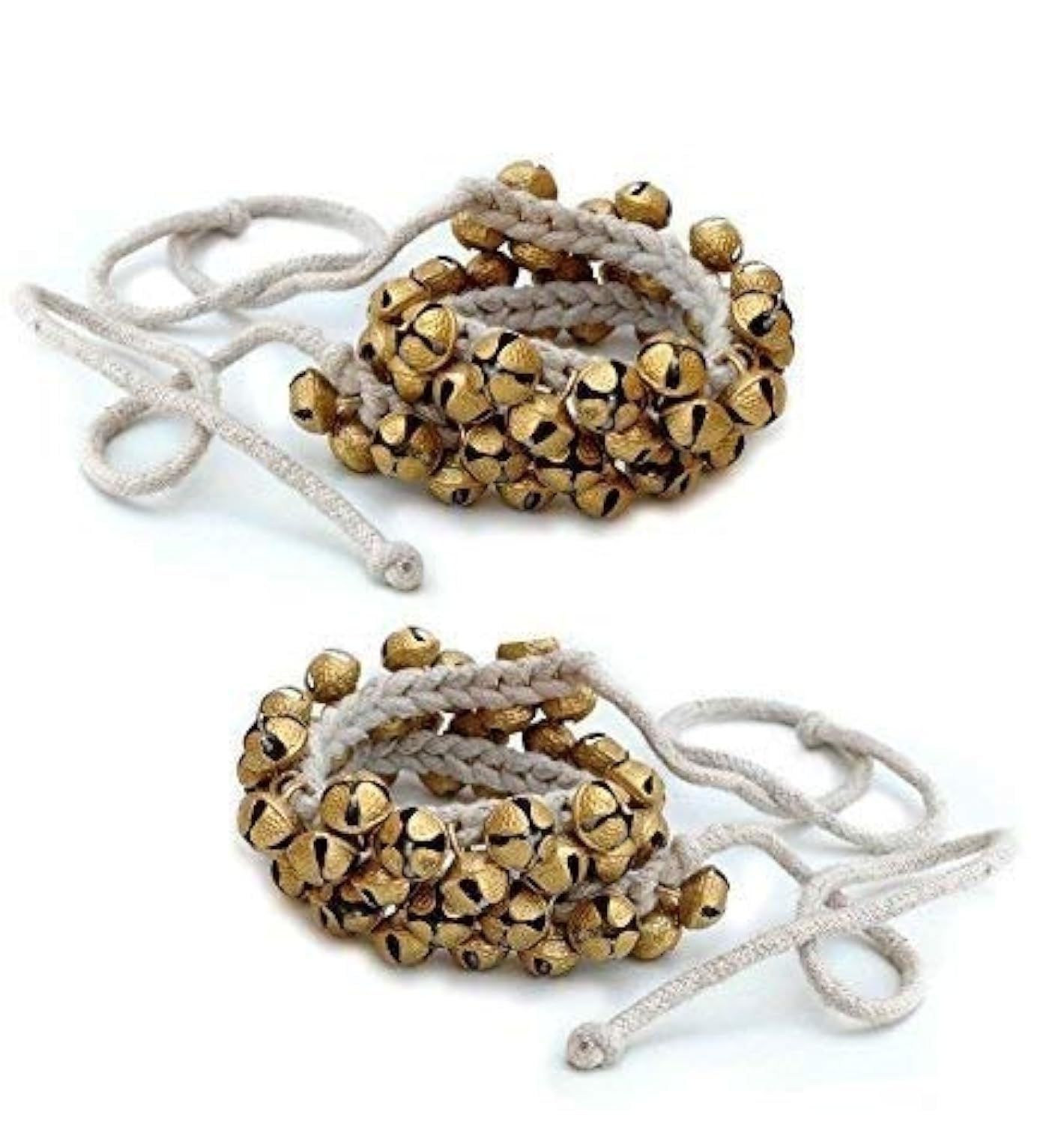 Uapan Brass Ghungroo Cotton String Anklet Bells (White, 2.0 Cm, 25+25, Pair) For Women