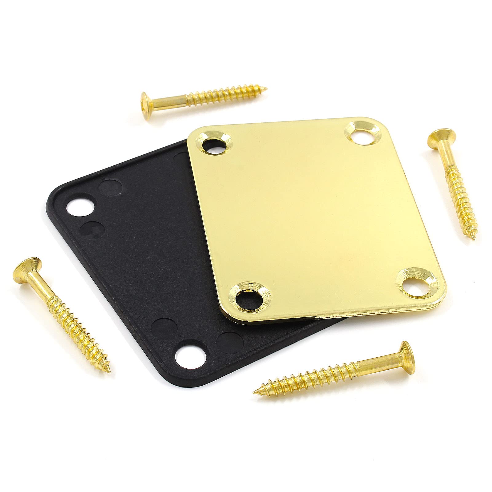 Jersvimc Gold Bass Guitar Neck Plate Replacement With Mounting Screws, Metal Neckplate Telecaster Neck Shim Electric Guitar Hard