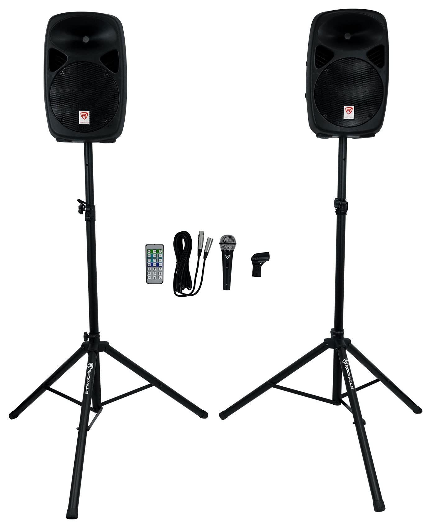 Rockville RPG102K 10 400W Portable PA System, 2 Channel Mixer, Bluetooth, Includes Mic, Stands, Cables - Perfect for Live Perfor