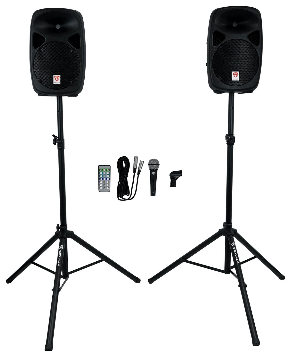 Rockville Rpg102K 10'' 400W Portable Pa System, 2 Channel Mixer, Bluetooth, Includes Mic, Stands, Cables - Perfect For Live Perf