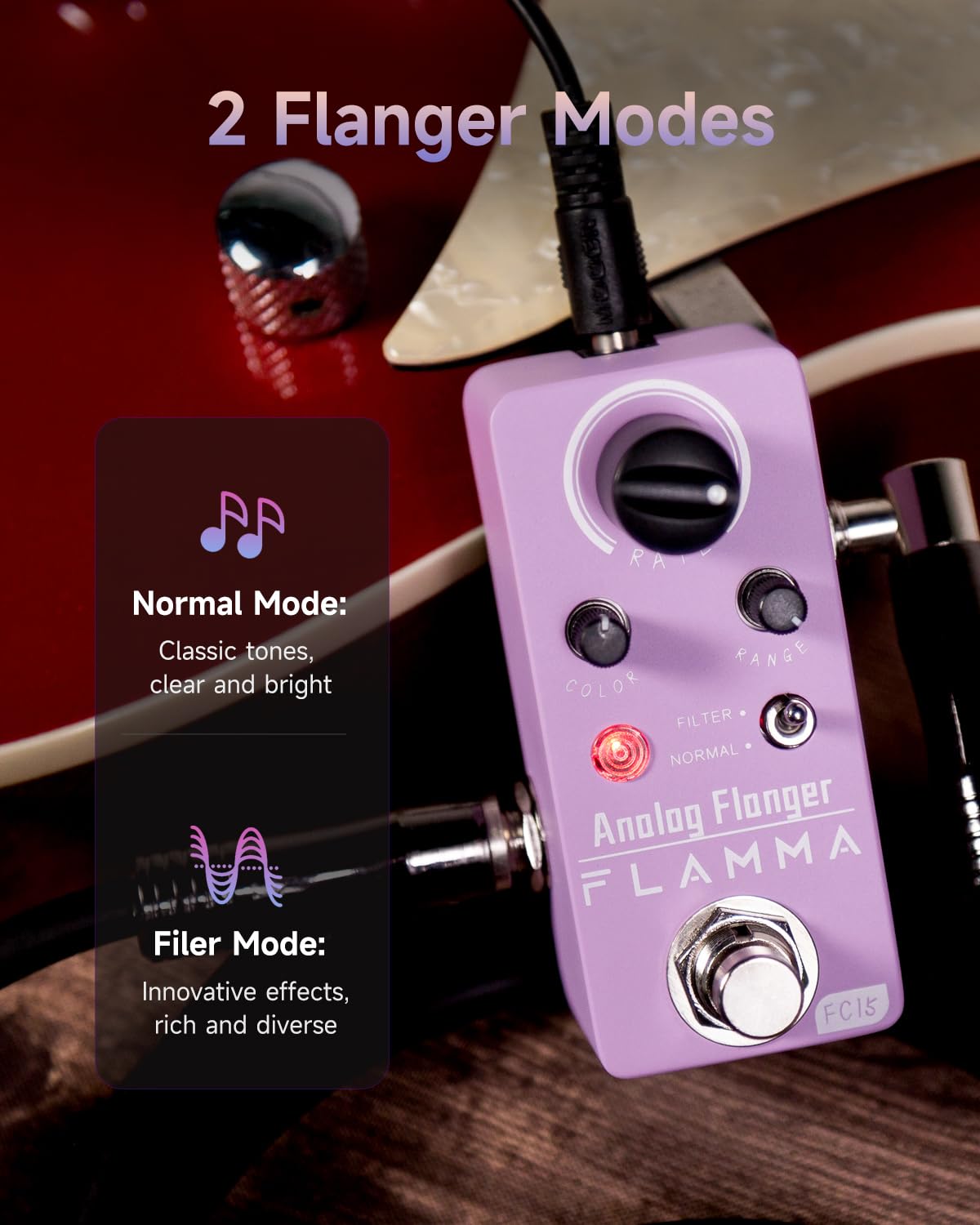 FLAMMA Flanger Pedal FC15 Analog Guitar Effects Pedal True Bypass Mini Portable Durable Metal Shell
