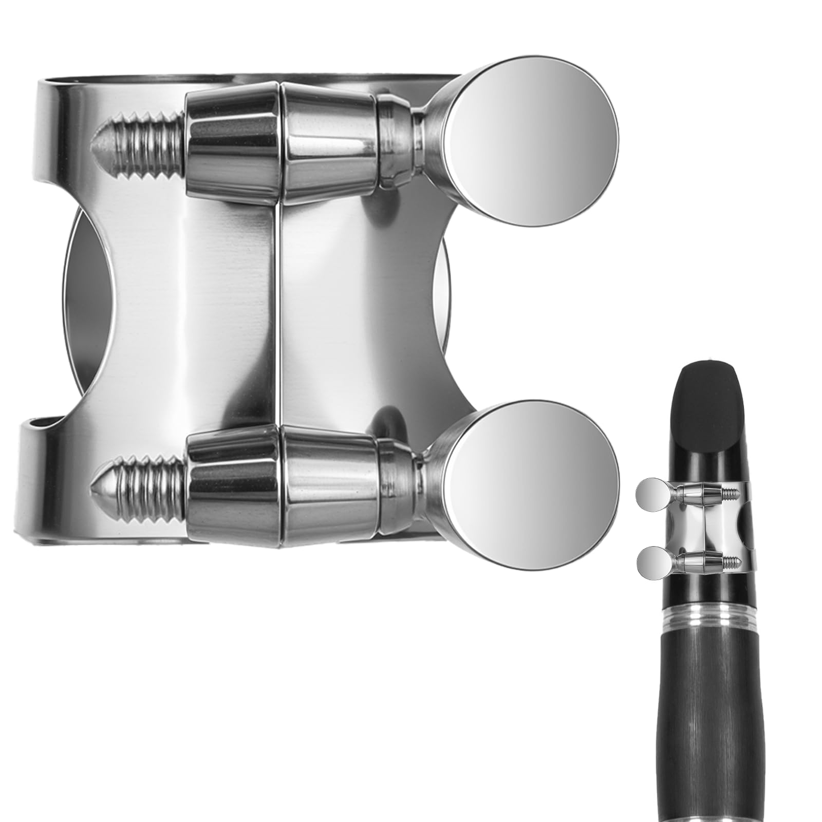 Clarinet Ligature, Silver Bb Clarinet Mouthpiece Ligature Brass Clarinet Ligature B Flat with Adjustable Screws for Clarinet Mou