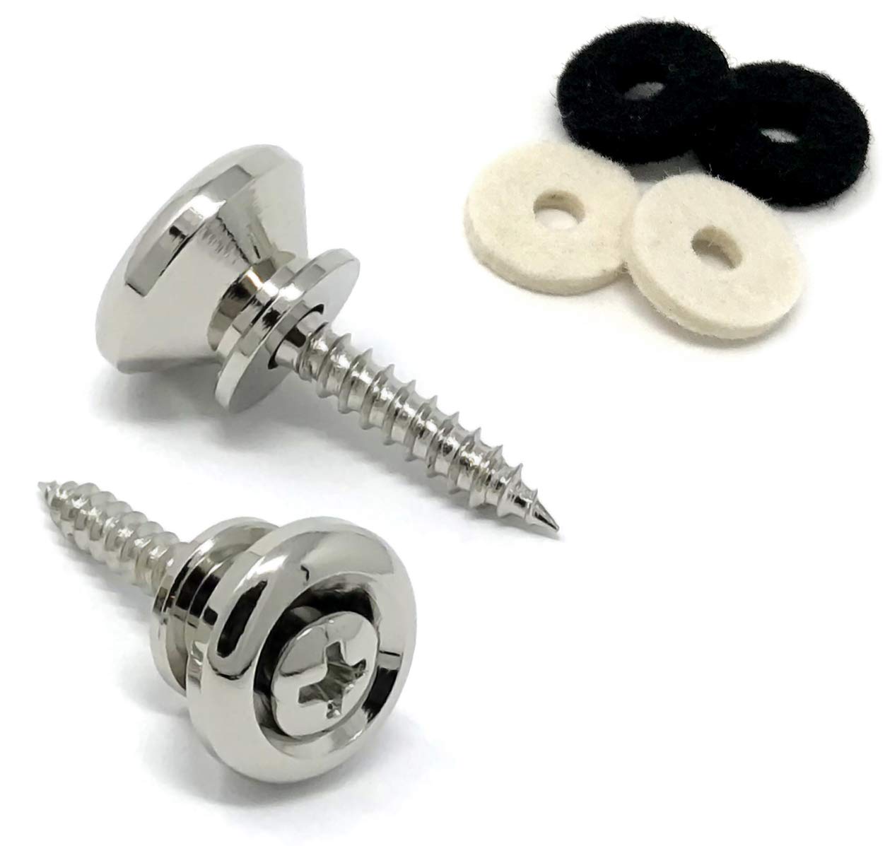 Guitar Strap Buttons Nickel Modern Style Universal Fit For Acoustic & Electric Guitar & Bass (2) With Screws & Felt Washers By V