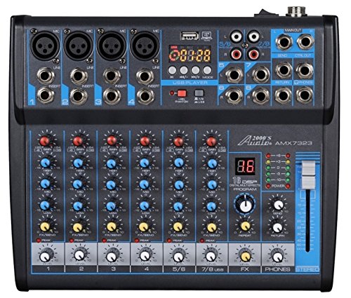 Audio2000S AMX7323 Professional Eight-Channel Audio Mixer with USB Interface, Bluetooth, and DSP Sound Effects