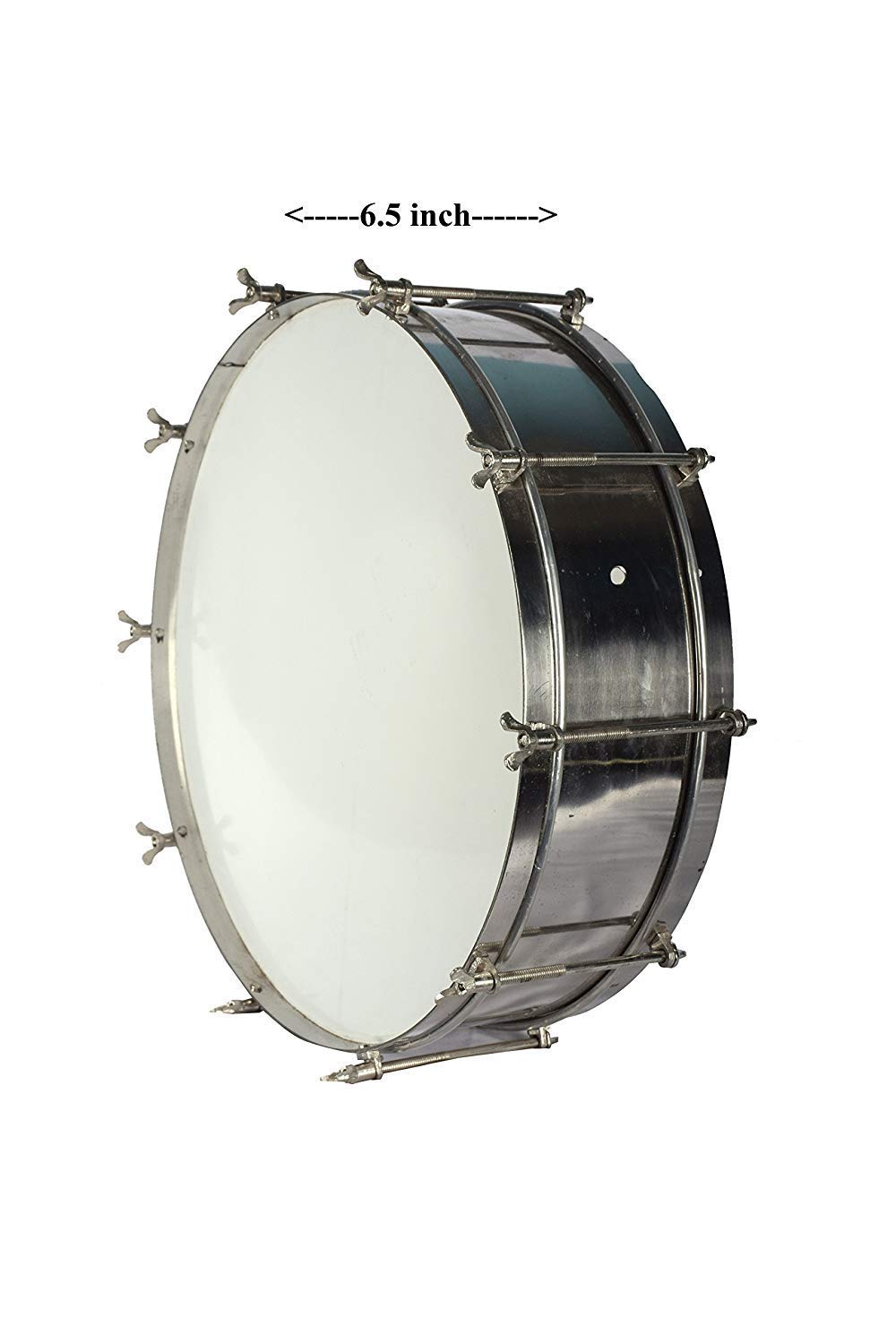 Sm Sai Musicals Thap Dhol Steel 15 Inch, Silver With Stick And Belt,