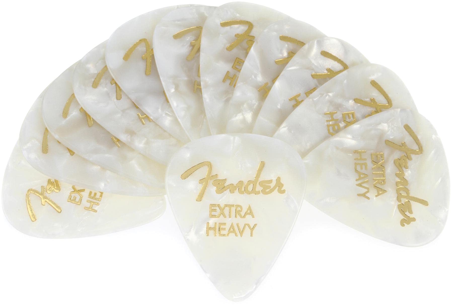 Fender Premium Celluloid Guitar Picks 351 Shape, White Moto, Extra Heavy, 12-Pack