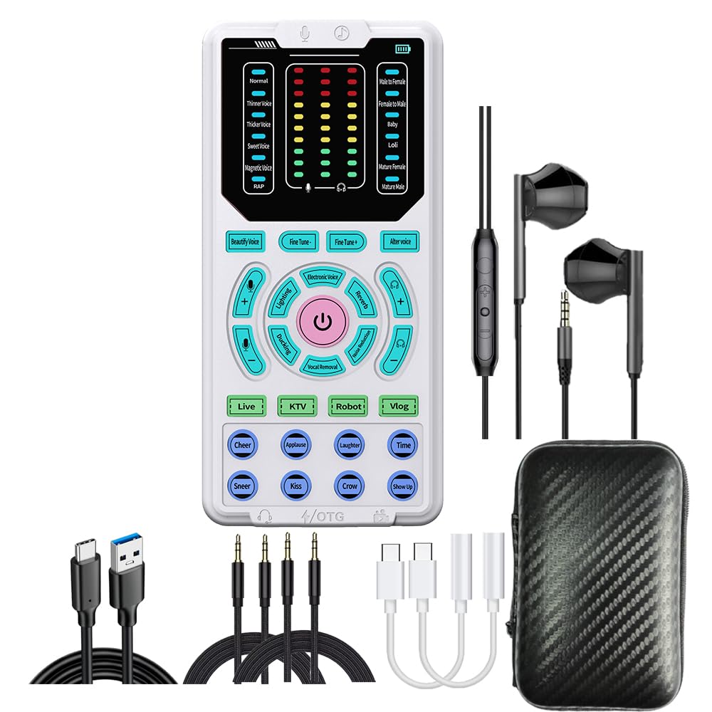Portable Voice Changer Sound Card Set (with Headphones and converters), Compatible with Phones/Computers/Xbox/PS5, etc. 16 Sound