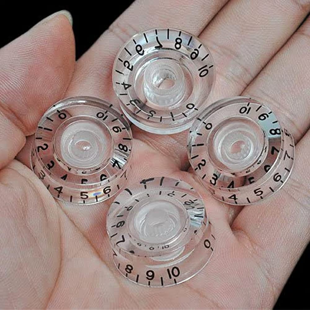 4pcs Speed Control Knob for Electric Guitar Volume Tone Push on 6mm/0.24'' Rotary Shaft (Transparent)