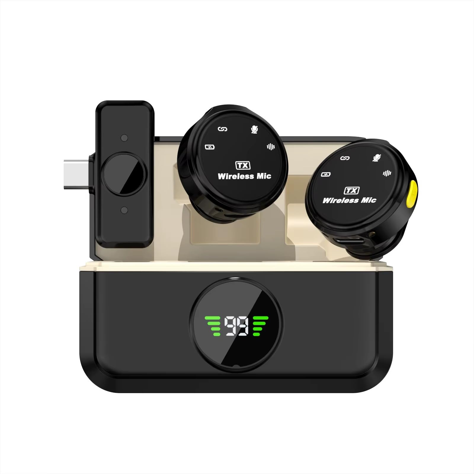 GADGETSWEAR Q8 Dual Wireless Lavalier Microphone with LED Display Case, Noise Cancelling Lapel Microphone for YouTube, Vlogging,