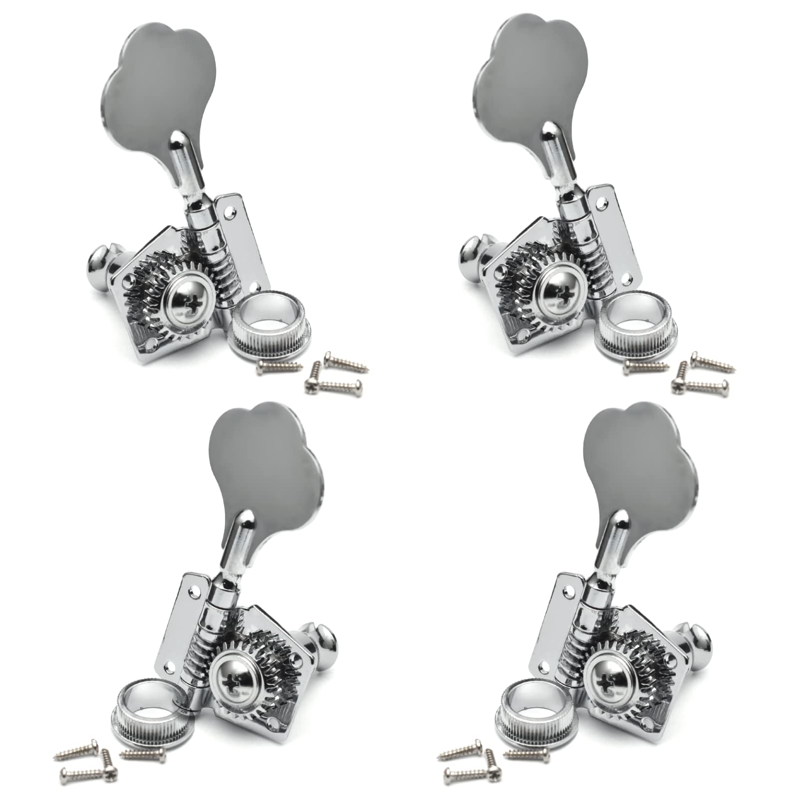 Maxcheer Guitar Bass Tuners (2 Left + 2 Right) Bass Guitar Tuning Keys,1:24 Ratio Headstock Sealed Machine Head Replacement For
