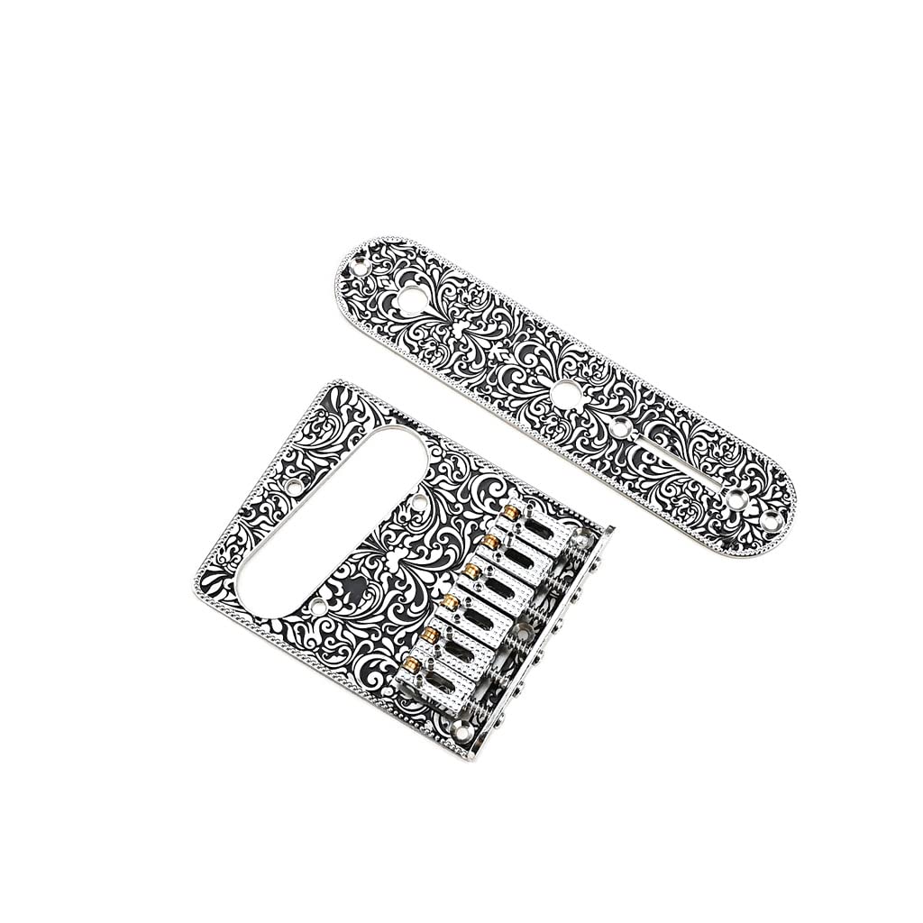 Alnicov Guitar Saddles Bridge,Control Plate,for 6 String Electric Guitar,Silver