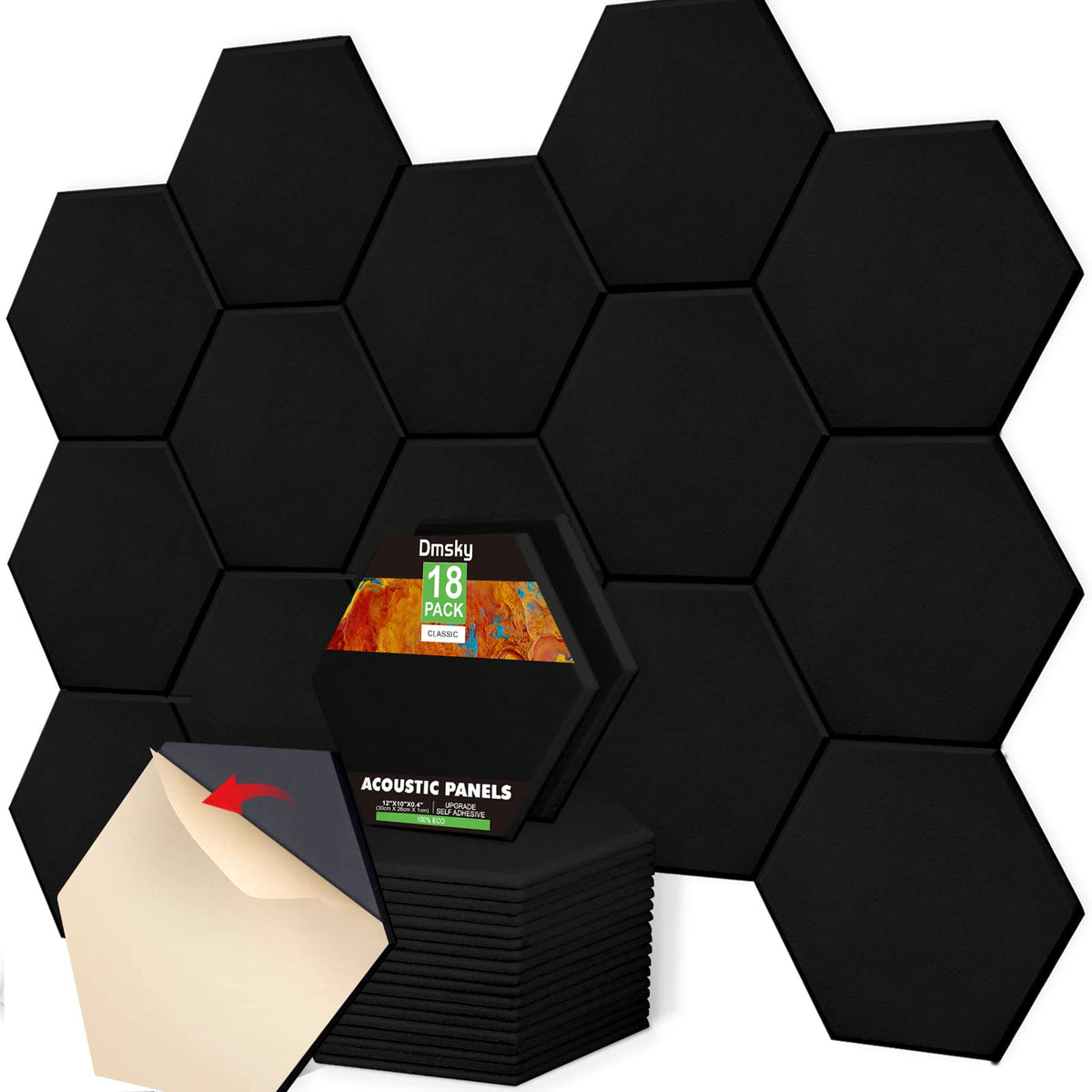 18 Pack Acoustic Panels-12''X10''X 0.4'' Self-Adhesive Soundproof Wall Panels High-Density Sound Absorbing Panel Acoustic Treatm