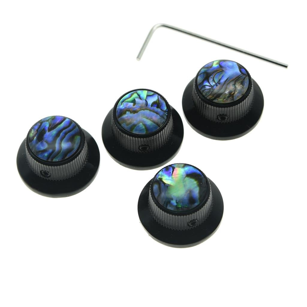 KAISH 4x Abalone Top Black LP Top Hat Knobs with Set Screw Metal Bell Knobs for Guitar Bass with 6mm Shaft Pots