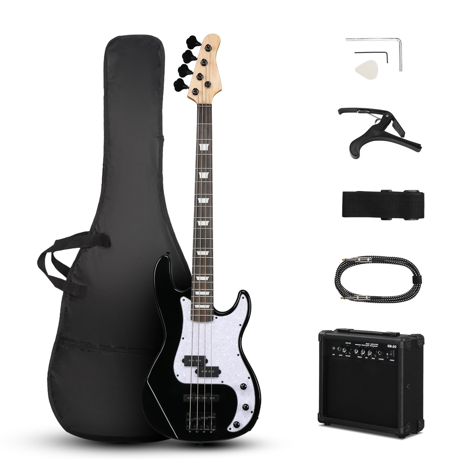 Ktaxon 4 String Electric Bass Guitar, Pb-Style Full Size Standard Right Handed Beginner Kit With 20W Amp, Gig Bag, Strap, Upgrad