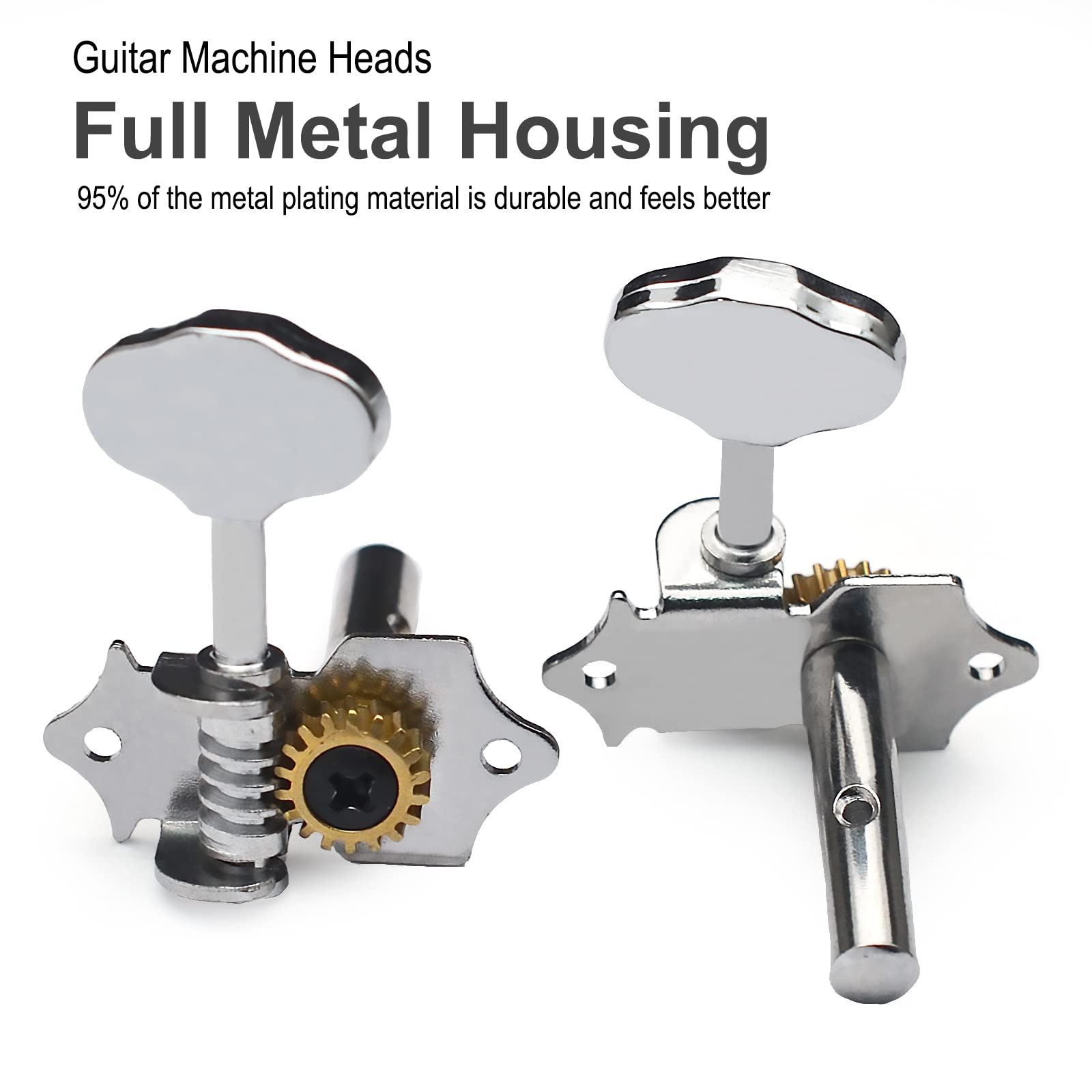 SAPHUE 3R3L 18:1 Gear Ratio Vintage Open Gear String Tuners Tuning Pegs Middle Hole for Classical Guitar Ukulele Chrome