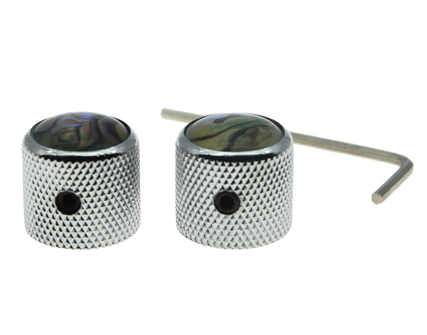 KAISH Chrome Set of 2 Abalone Top Guitar Knobs Dome Knobs Bass Knob with Set Screw for Tele/Telecaster