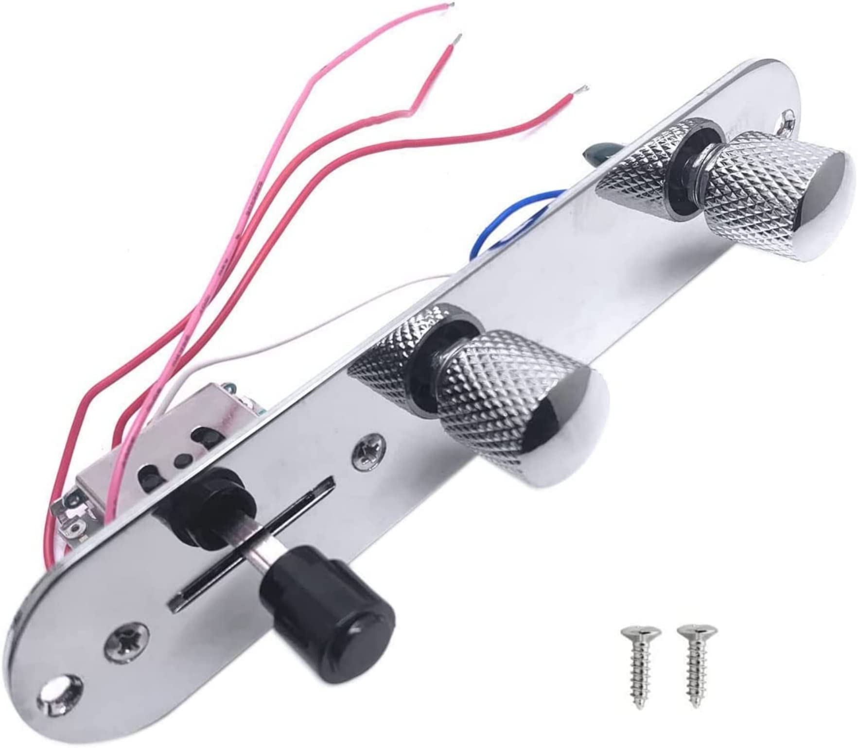 TUOREN Prewired 3-Way Control Plate Telecaster Guitar Control Plate Wiring Harness with Knurled Volume Tone Controls Knobs