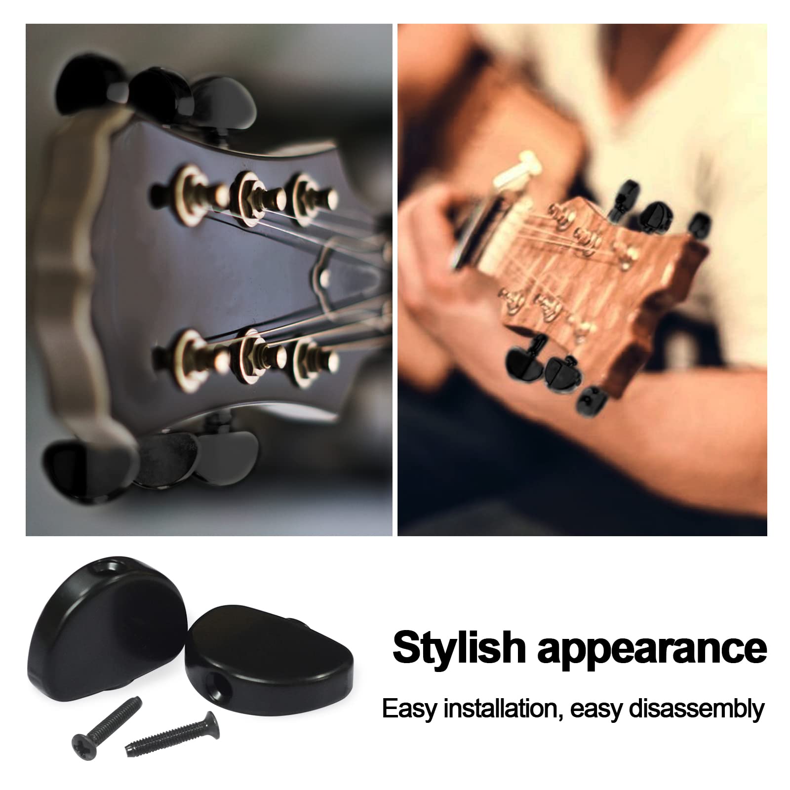 MAXCHEER 6PCS Metal Big Semicircle Guitar Tuning Pegs Tuners Machine Heads replacement Buttons knobs Handle (Black)