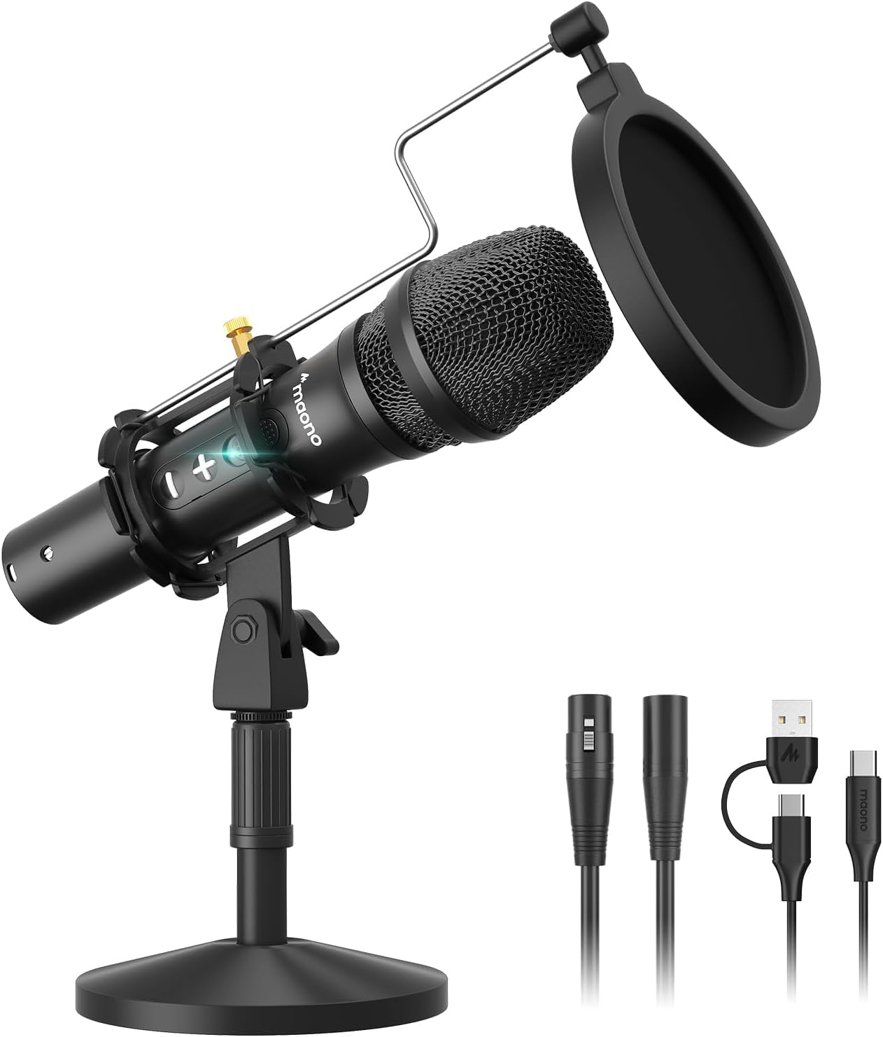 Maono AU-HD300T USB/XLR Dynamic Mic for Singing, PC, YouTube Recording. Professional Microphone with 0-Latency Monitoring, Volum