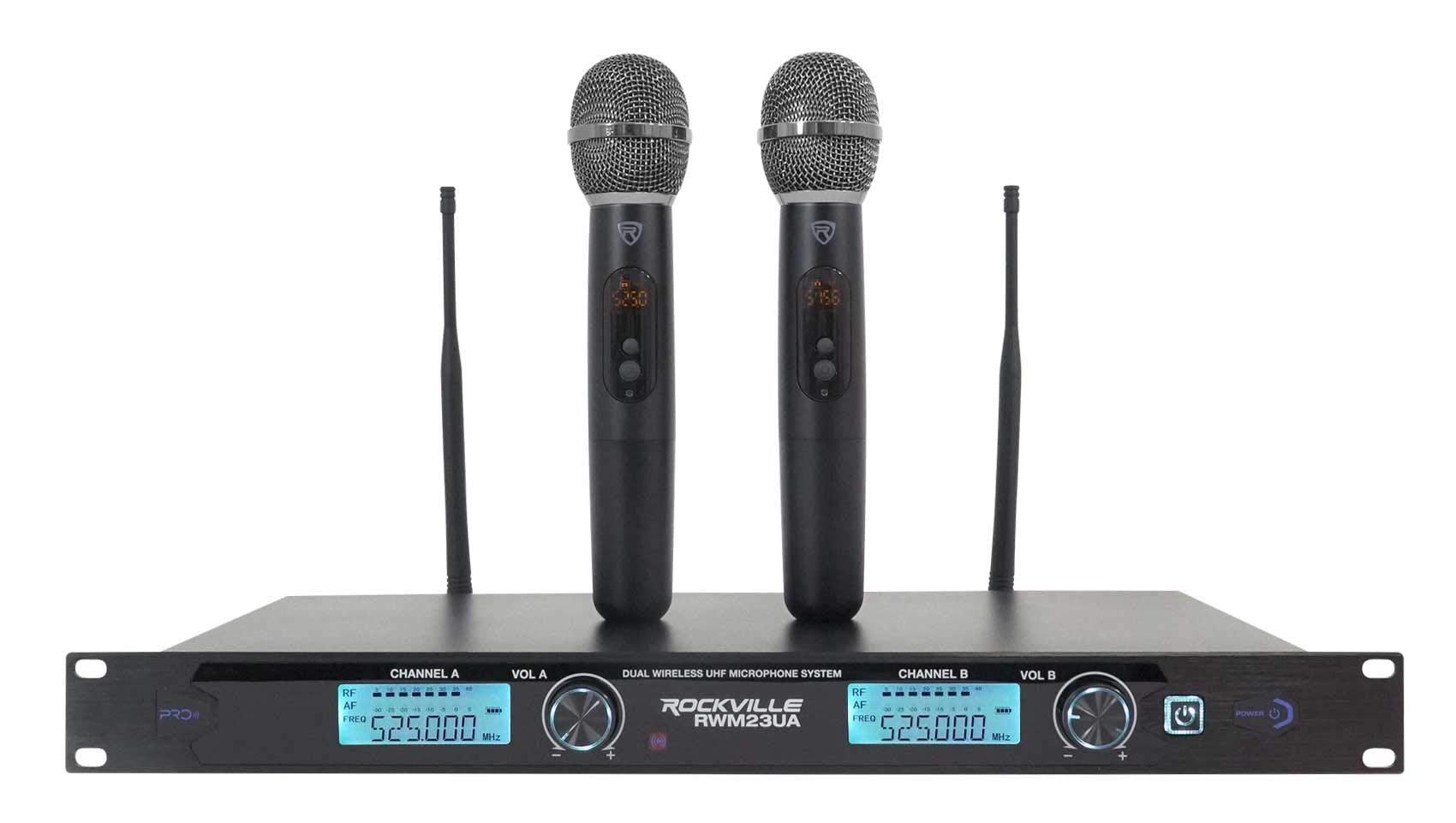 Rockville Rwm23Ua Uhf Wireless Pro Rack Mount Dual Microphone System/20 Channel (1), Black