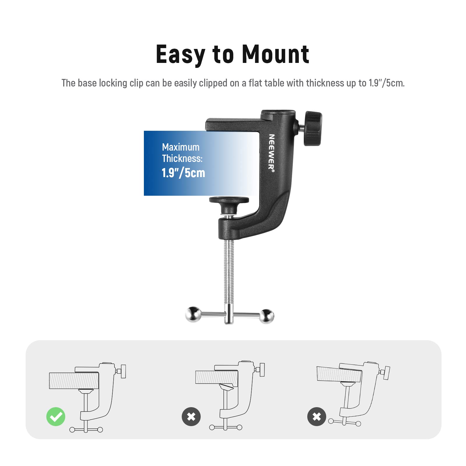NEEWER Metal Table Mounting Clamp for Microphone Suspension Boom Scissor Arm Stand Holder with an Adjustable Positioning Screw,
