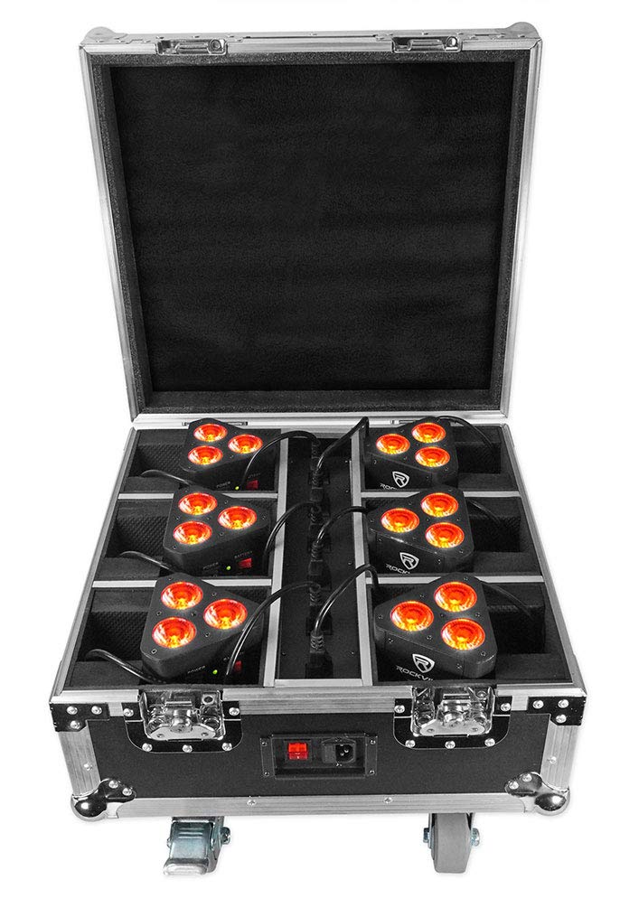 Rockville Rockwedge Package Black (6) Battery Wireless Par Lights+Charging Case