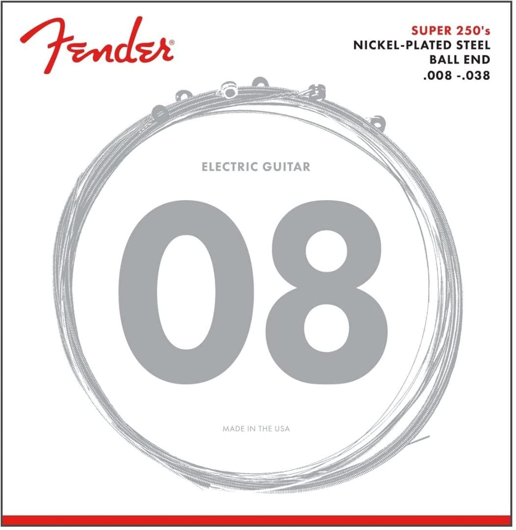 Fender Super 250 Electric Guitar Strings, Nickel Plated Steel, Ball End, 250Xs .008-.038