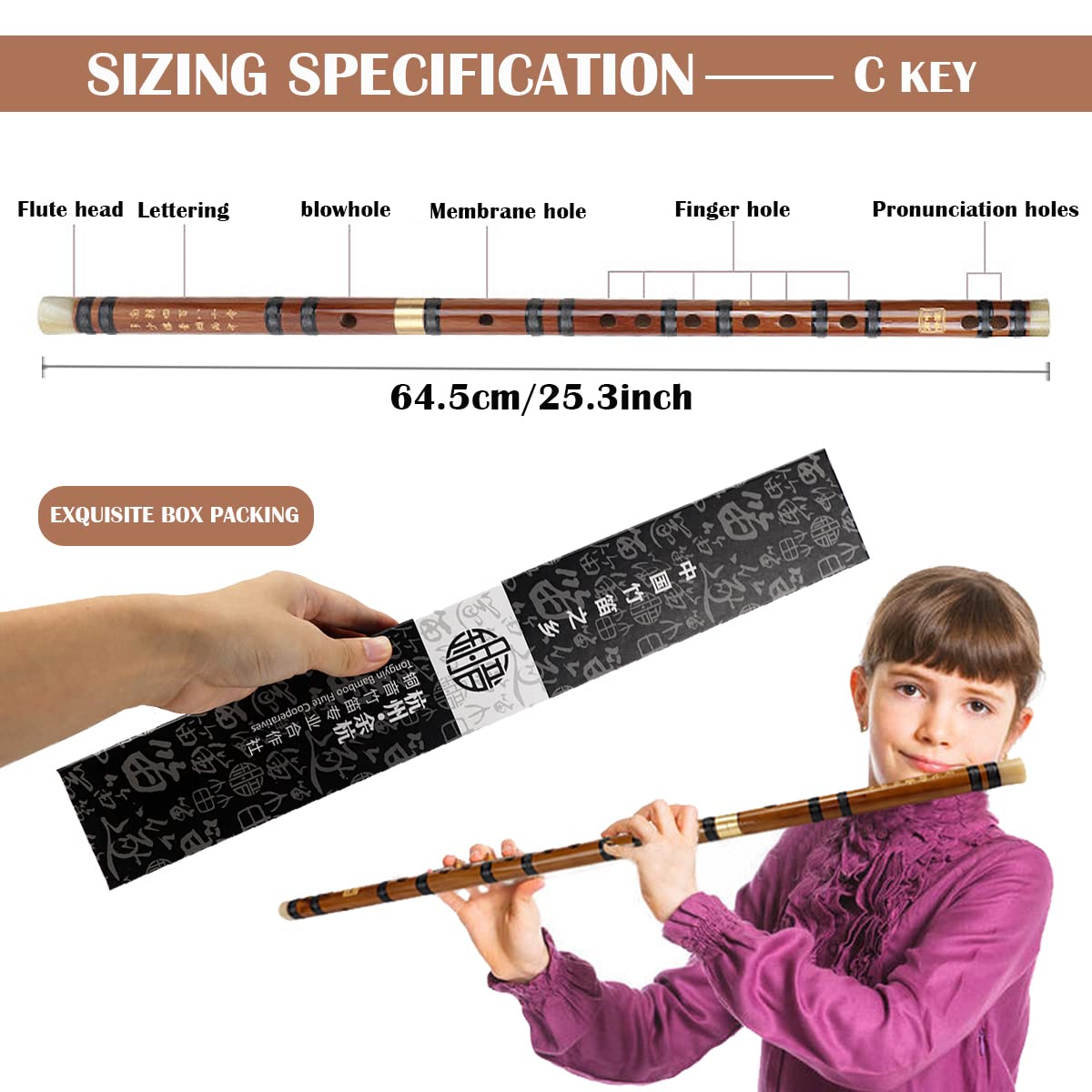 Bamboo Flute Musical Instruments Key C Wooden Flute Chinese Flute Instrument Chinese Bamboo Classic Musical Instrument for Kids