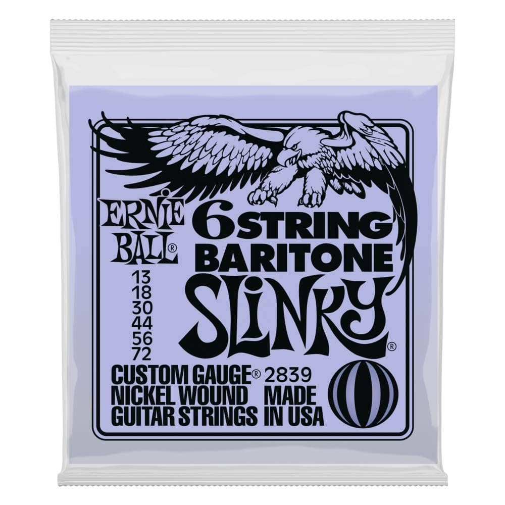 Ernie Ball 6-String Baritone Slinky Nickel Wound Electric Guitar Strings, 13-72 Gauge (P02839)