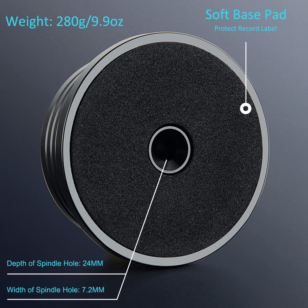 Viborg LP528B Record Weight Phono LP Disc Stabilizer, Black 50Hz Turntable Level, 280G (9.9 OZ) HiFi 3 in 1 Vinyl Clamp Strobe S