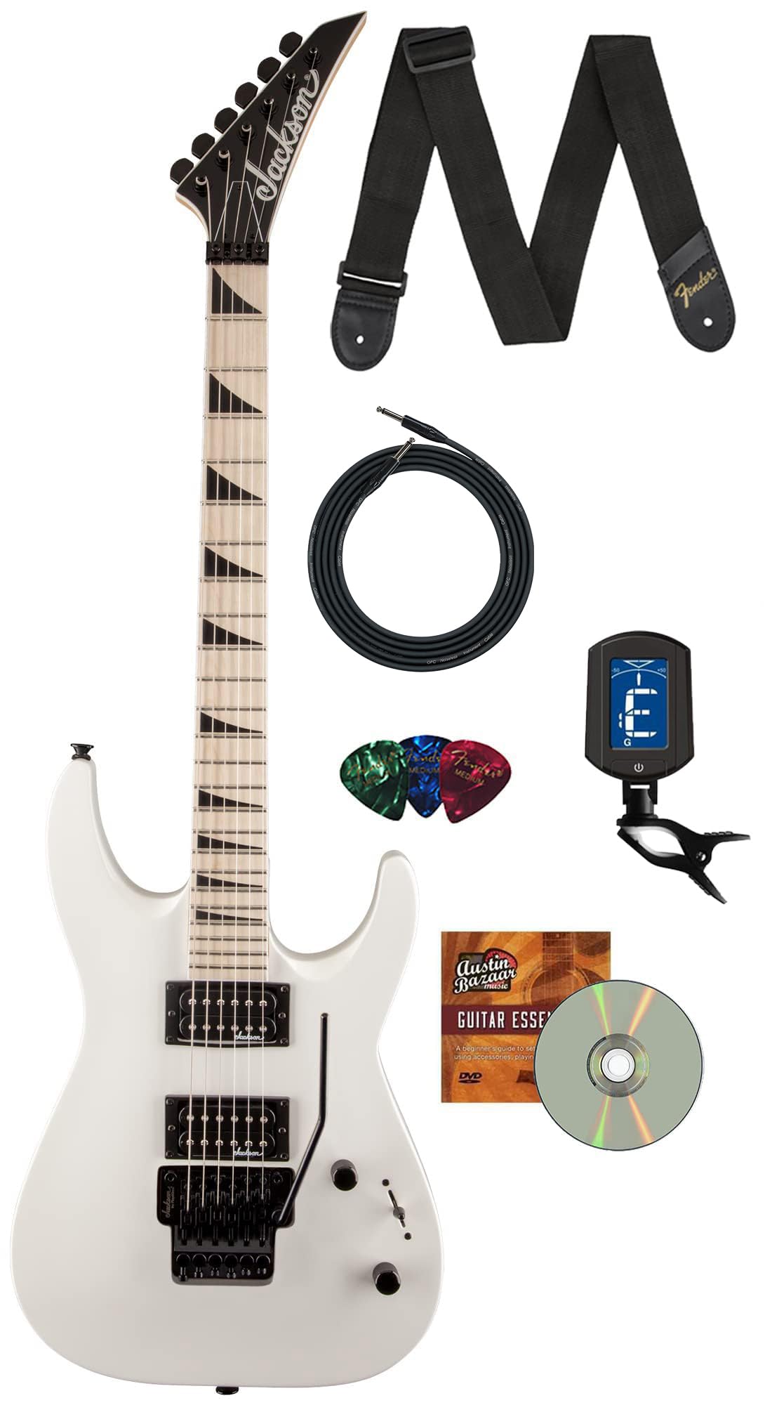 Jackson Dinky Arch Top Js32 Dka-M Electric Guitar - Snow White Bundle With Cable, Tuner, Strap, Picks, And Austin Bazaar Instruc